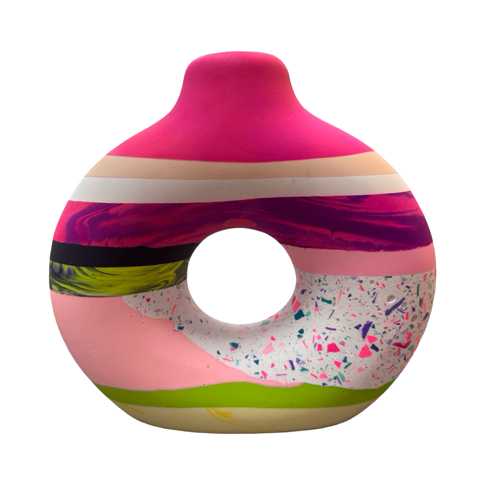 Bright Striped Small Donut Vase
