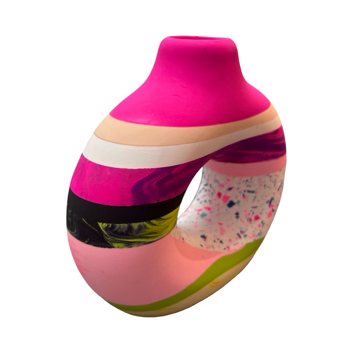 Bright Striped Small Donut Vase