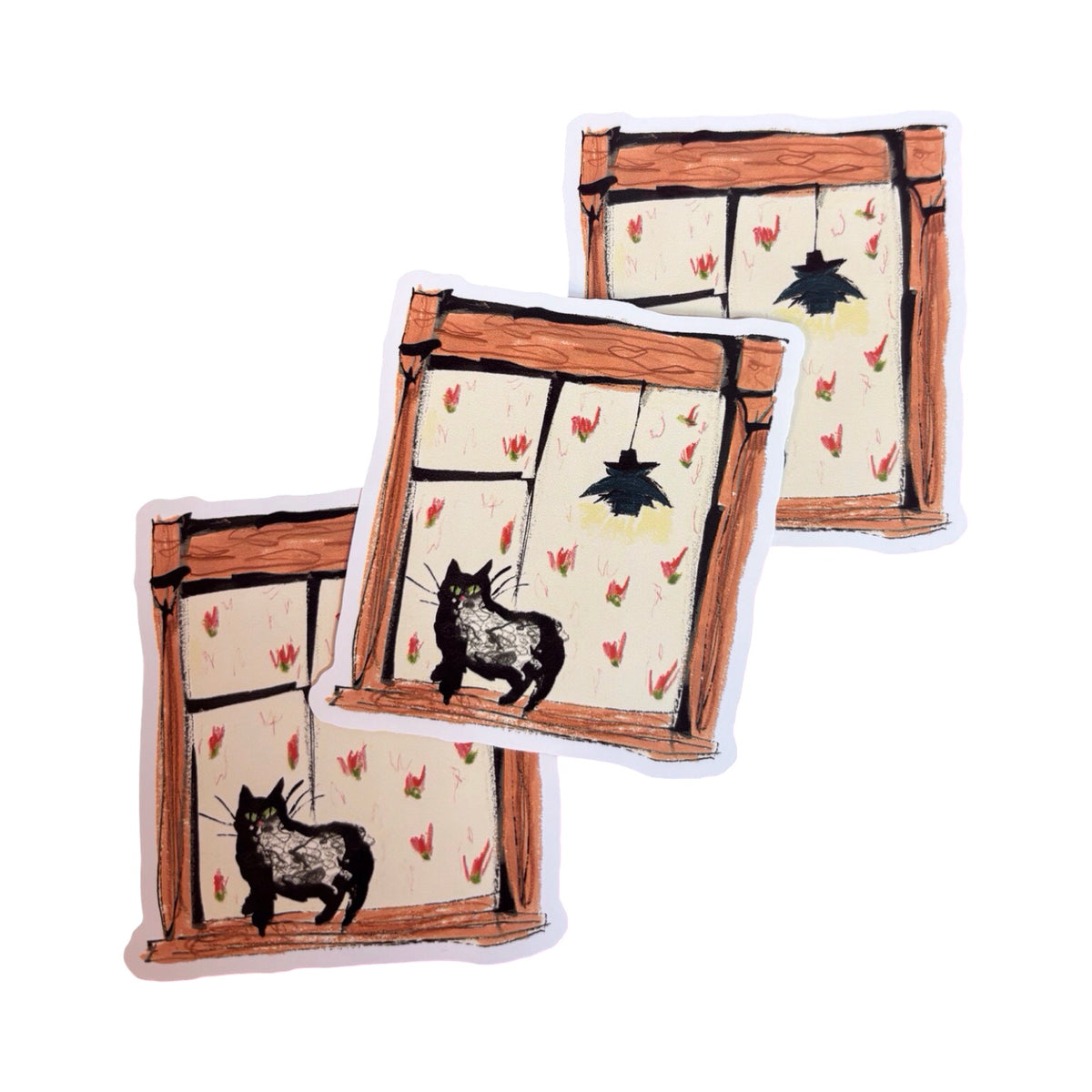 Black Cat On Windowsill Sticker