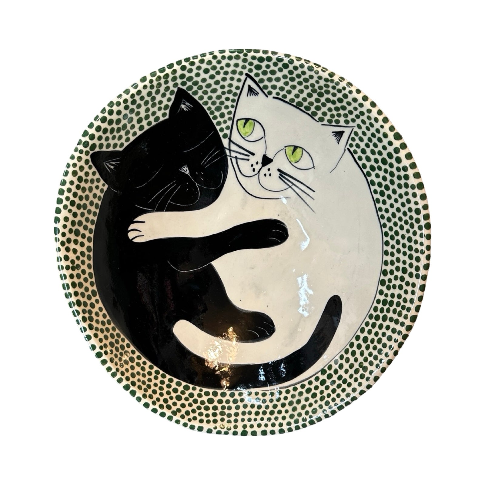 Cats Ceramic Fruit Bowl Green