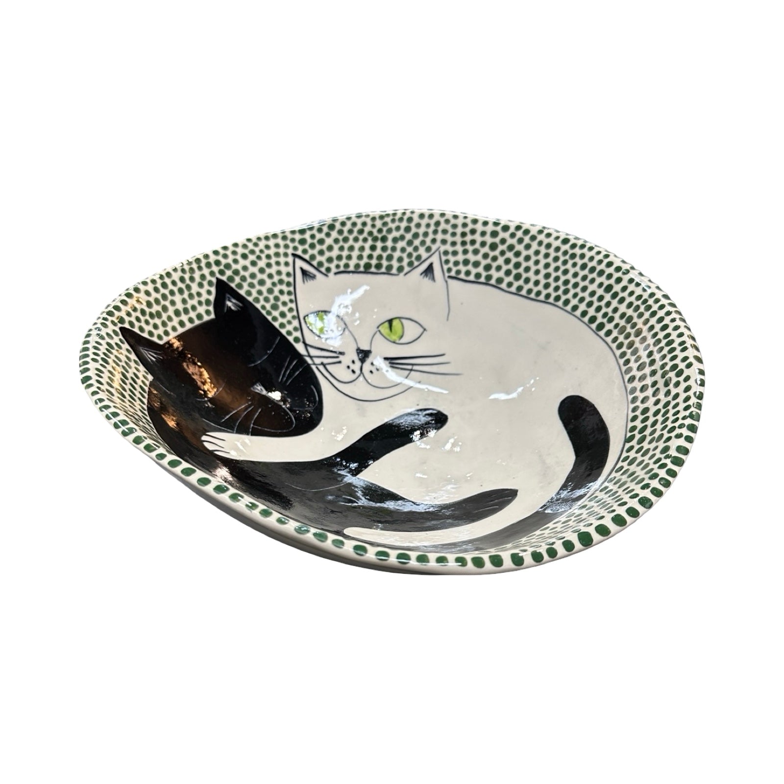 Cats Ceramic Fruit Bowl Green