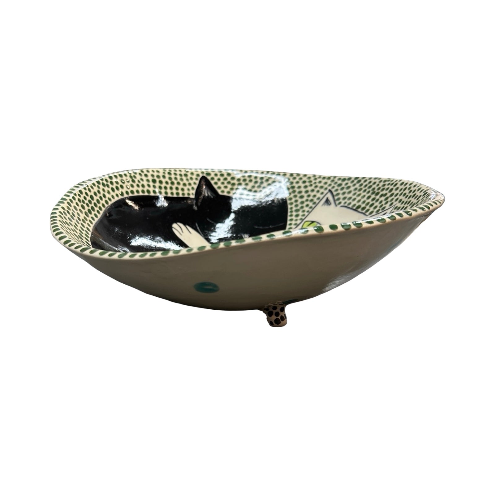 Cats Ceramic Fruit Bowl Green