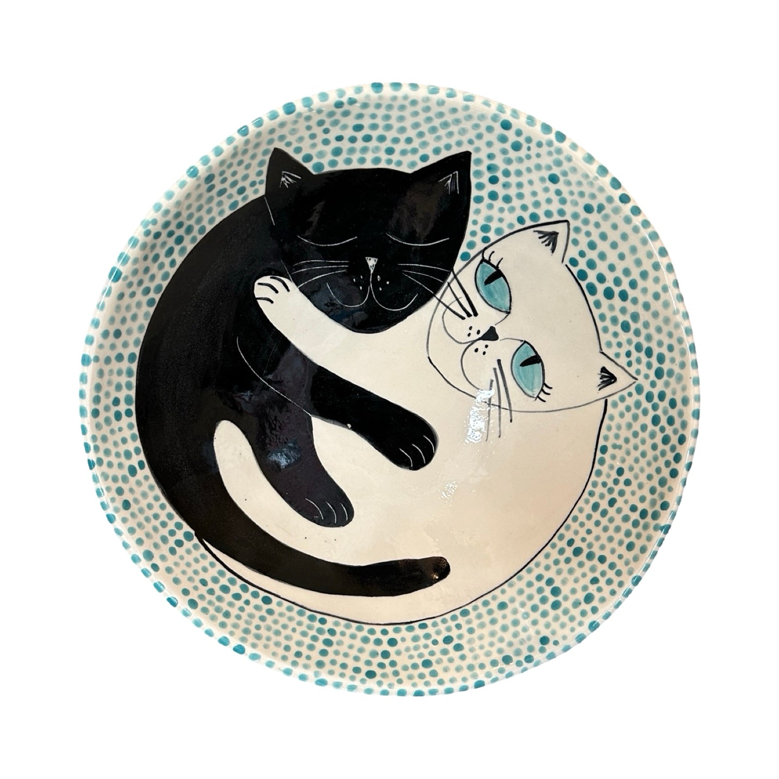 Cats Ceramic Fruit Bowl Turquoise