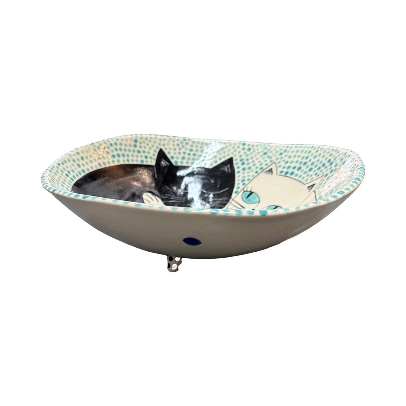 Cats Ceramic Fruit Bowl Turquoise
