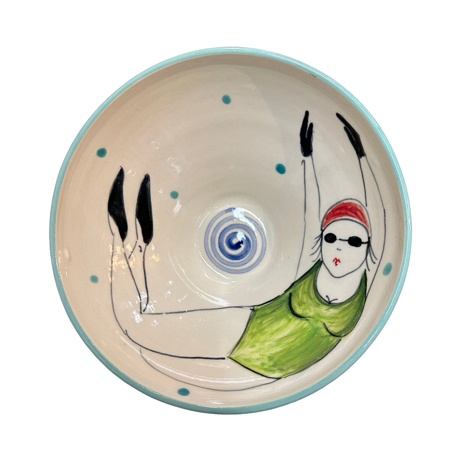 Swimmer Ceramic Cereal Bowl Green