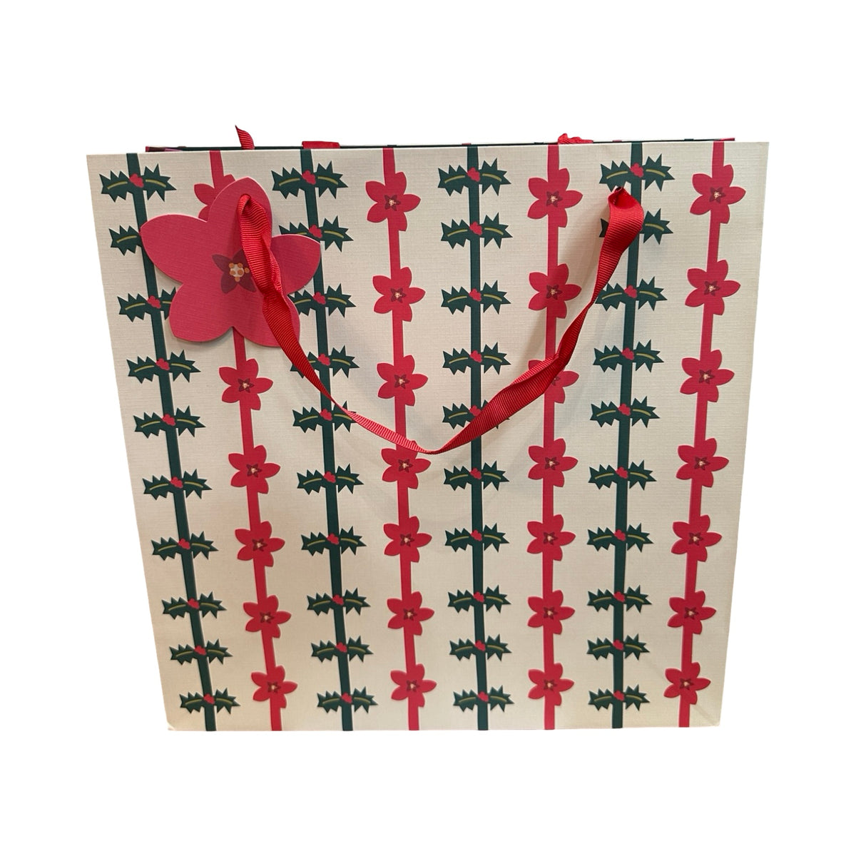 Holly and Poinsettia Christmas Gift Bag Large