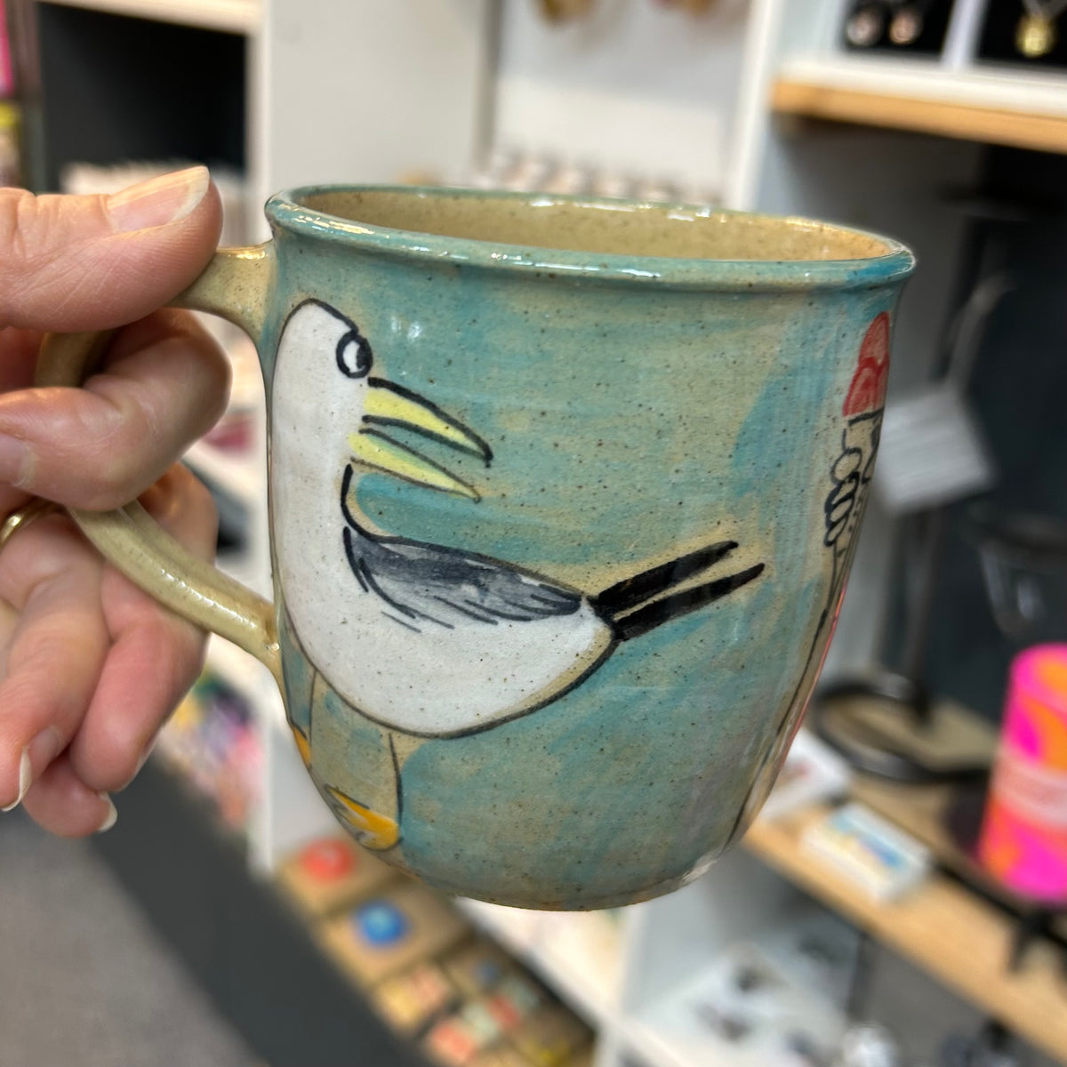 Seaside Ceramic Mug Blue and Yellow