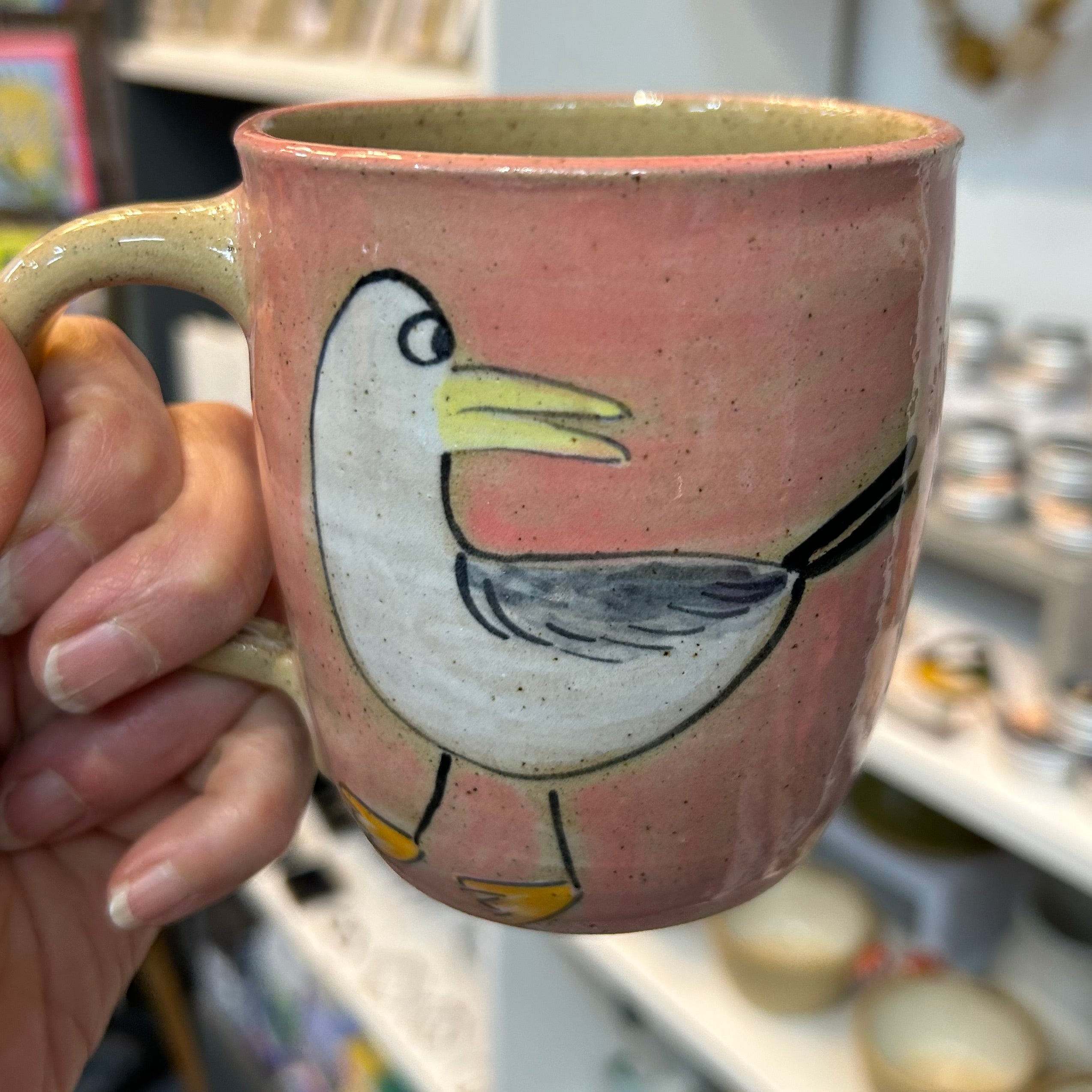 Seaside Ceramic Mug Pink and Green