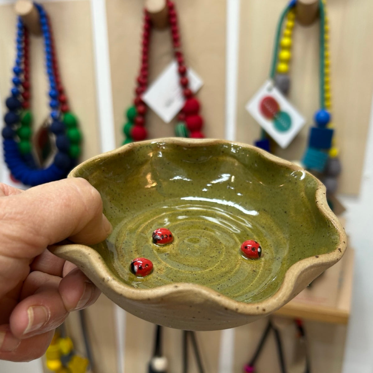 Wiggly Ladybird Trinket Dish Olive Green