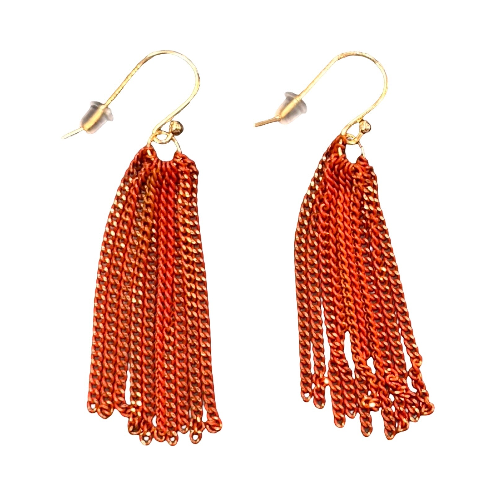 Orange Chain Tassel Earrings