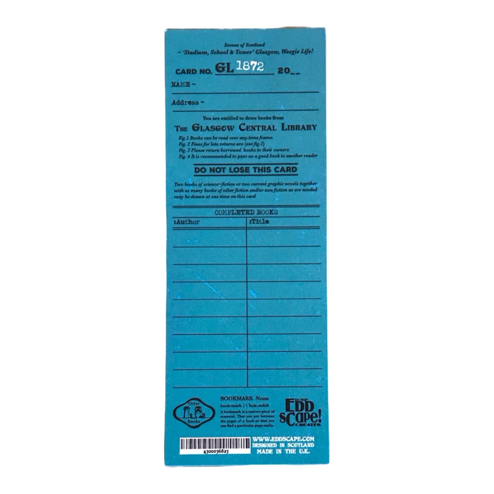 Bookmark featuring a panoramic landscape illustration of Rangers Ibrox Stadium, Glasgow. 