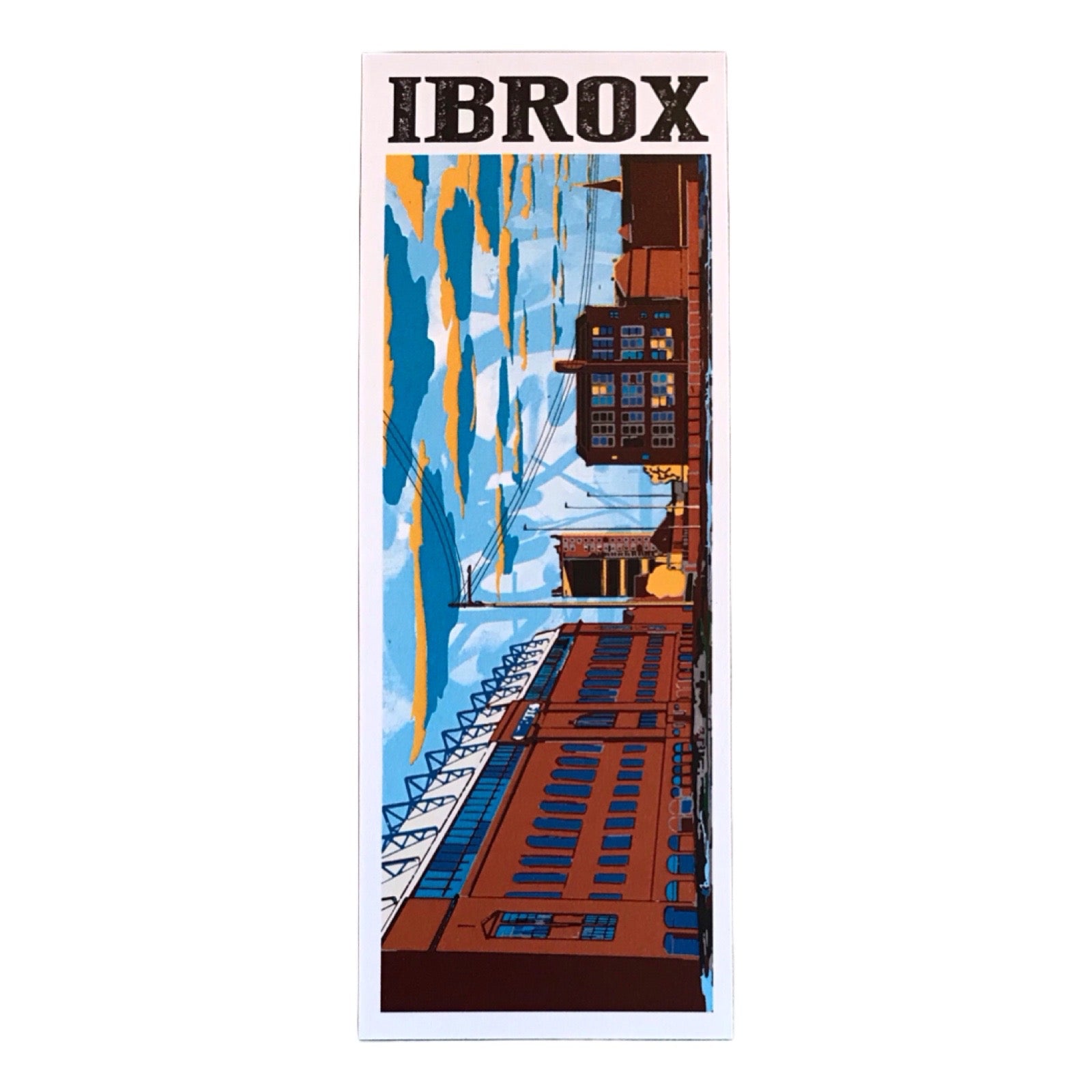 Bookmark featuring a panoramic landscape illustration of Rangers Ibrox Stadium, Glasgow. 