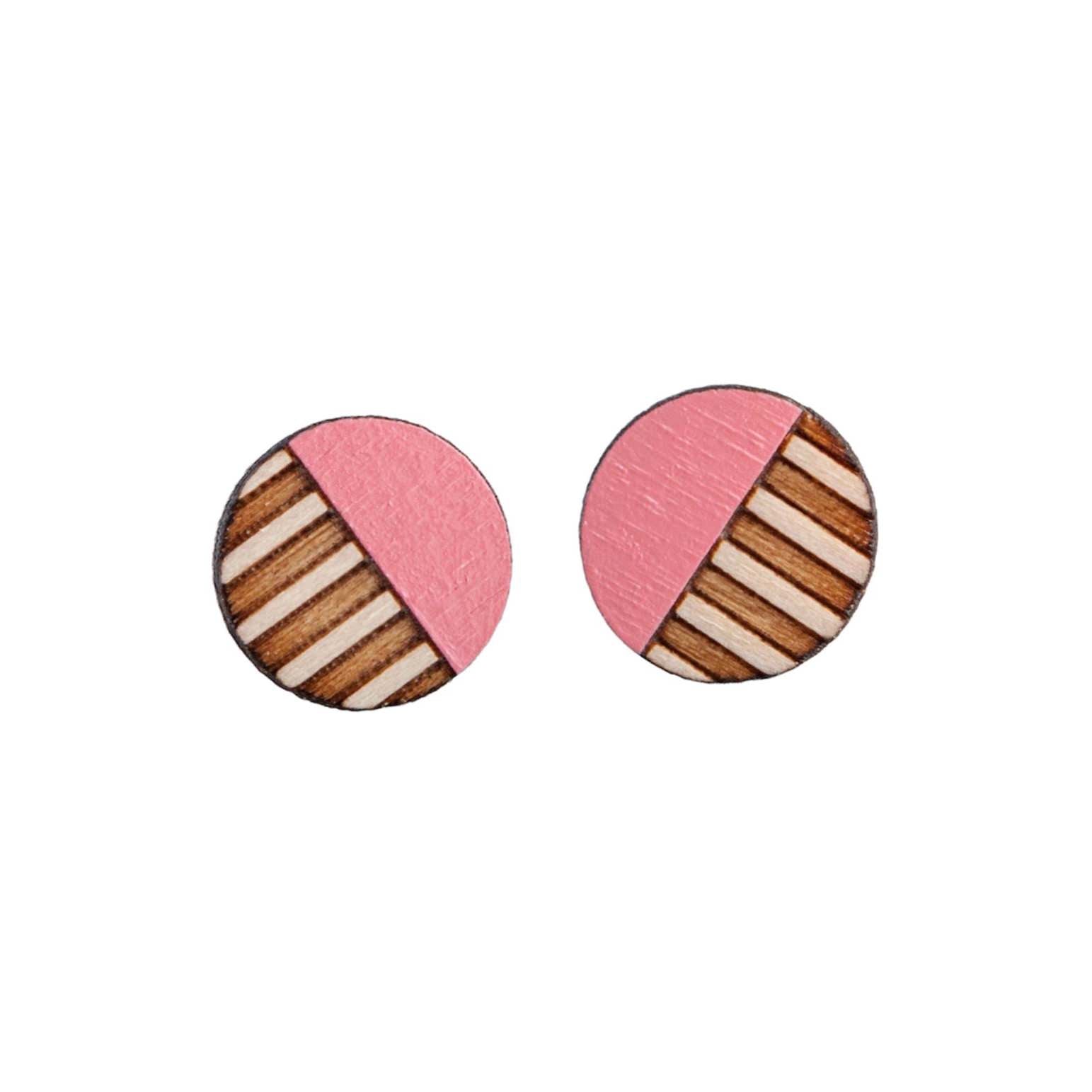 Circle Stripe Wooden Stud Earrings