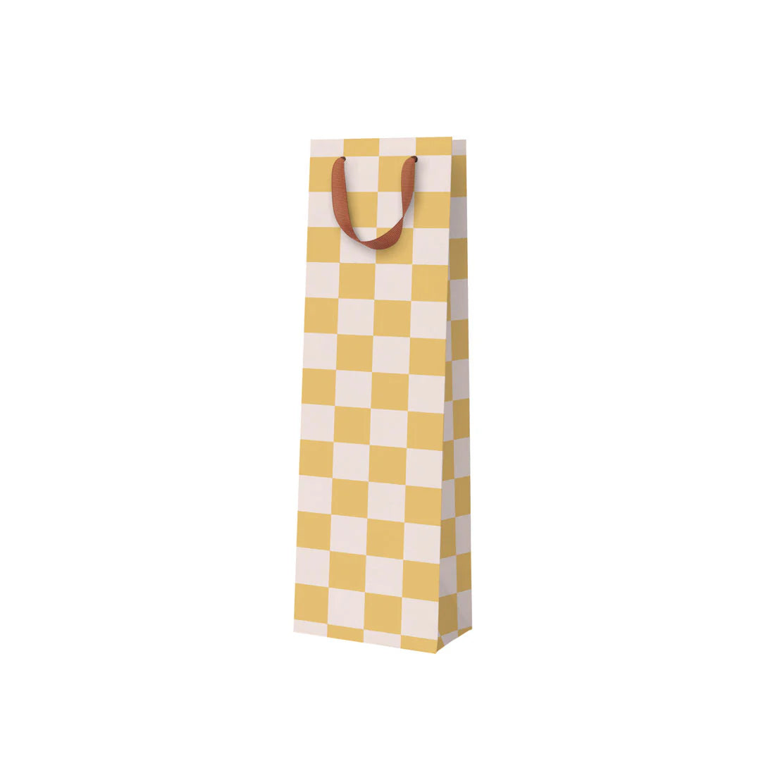Mustard Checked Bottle Bag