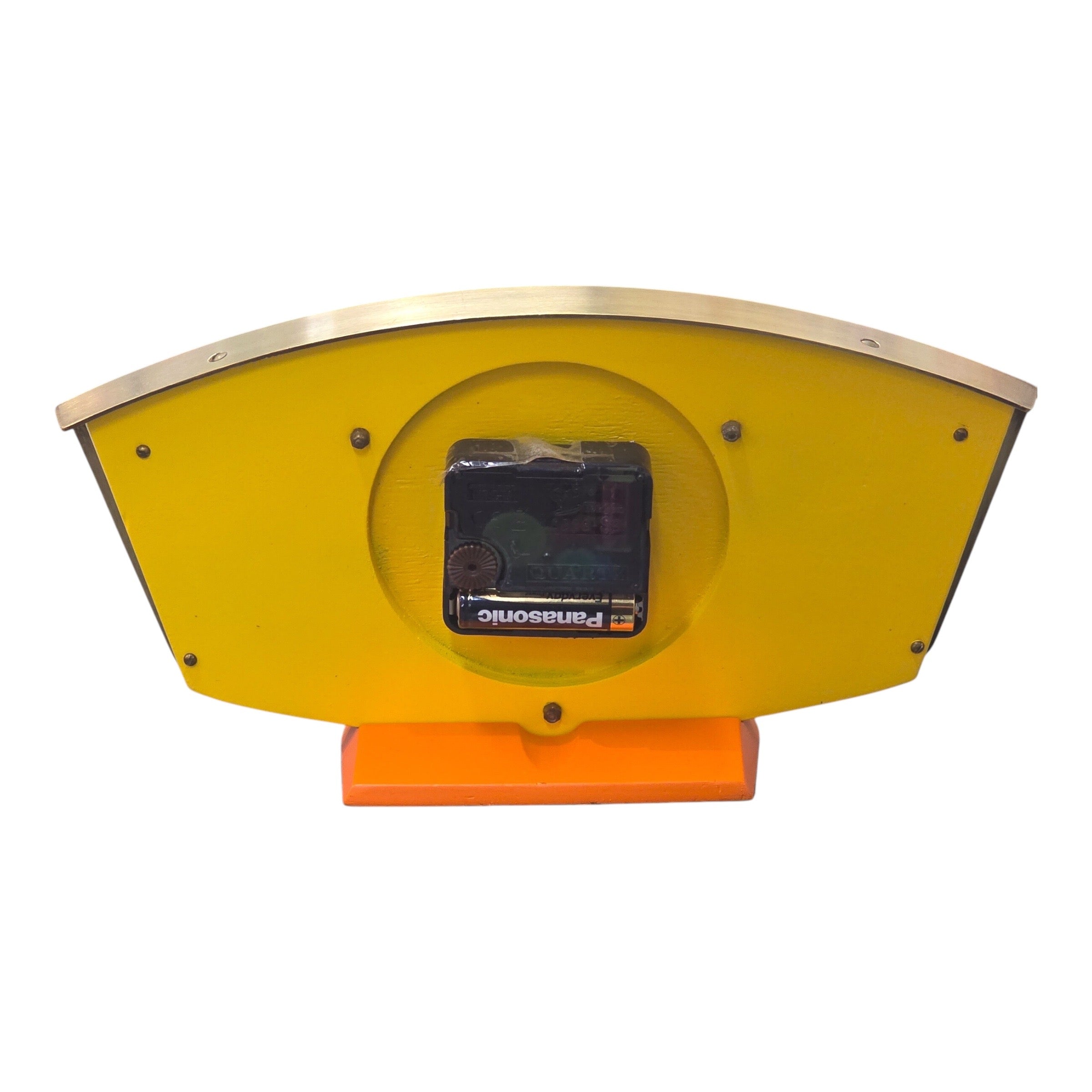 Metamec Clock Upcycled Yellow and Orange with Brass