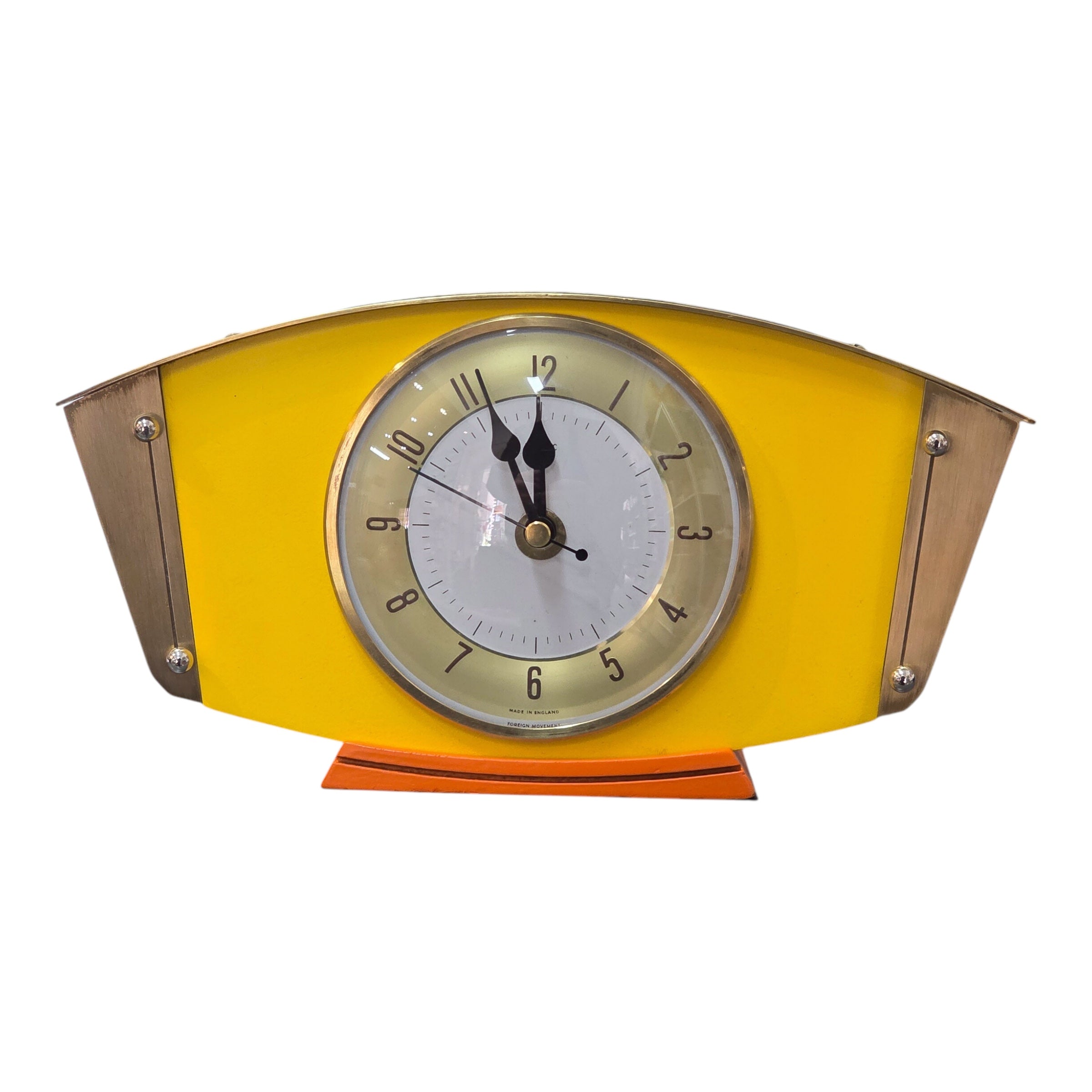 Metamec Clock Upcycled Yellow and Orange with Brass