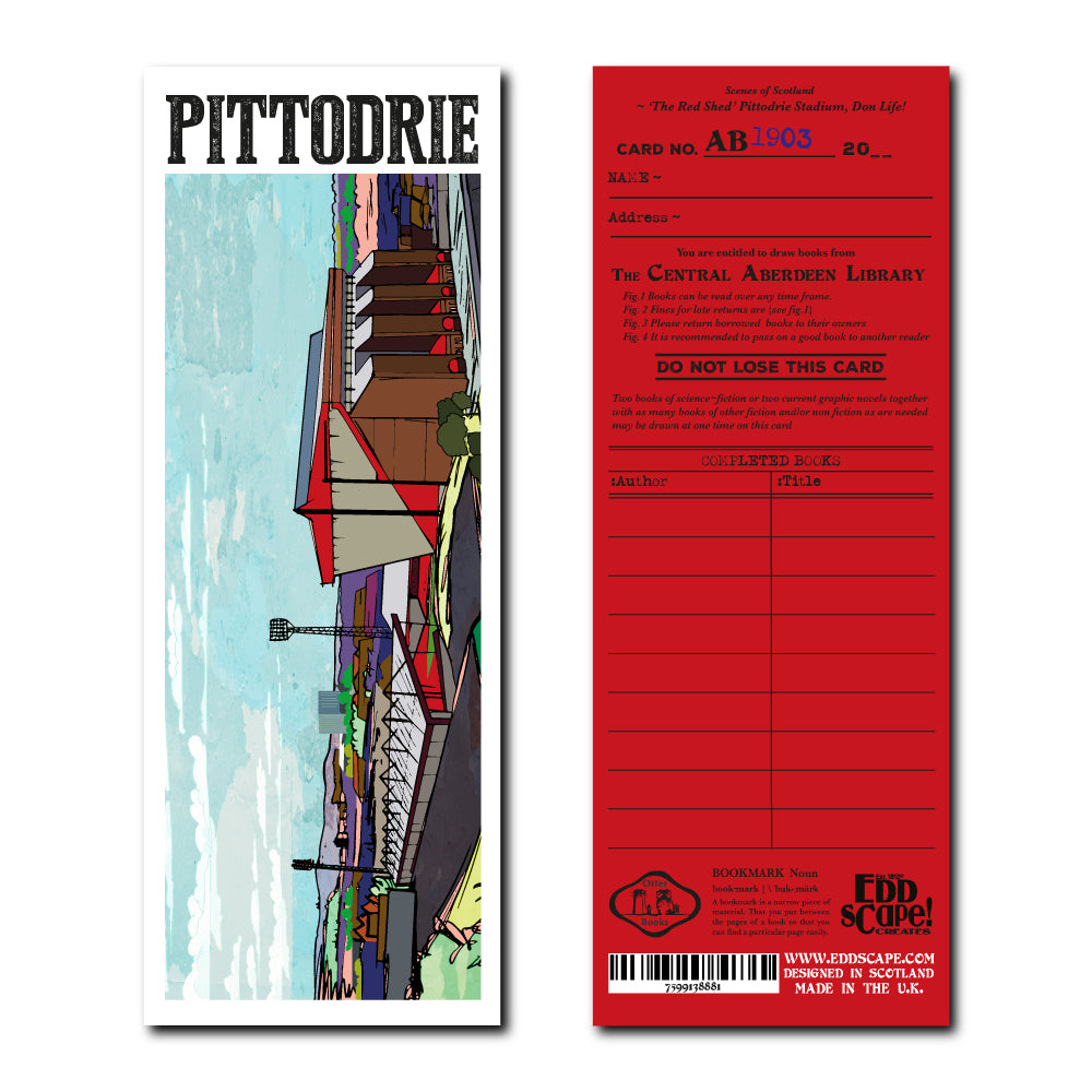Bookmark featuring a panoramic landscape illustration of Pittodrie, Aberdeen.