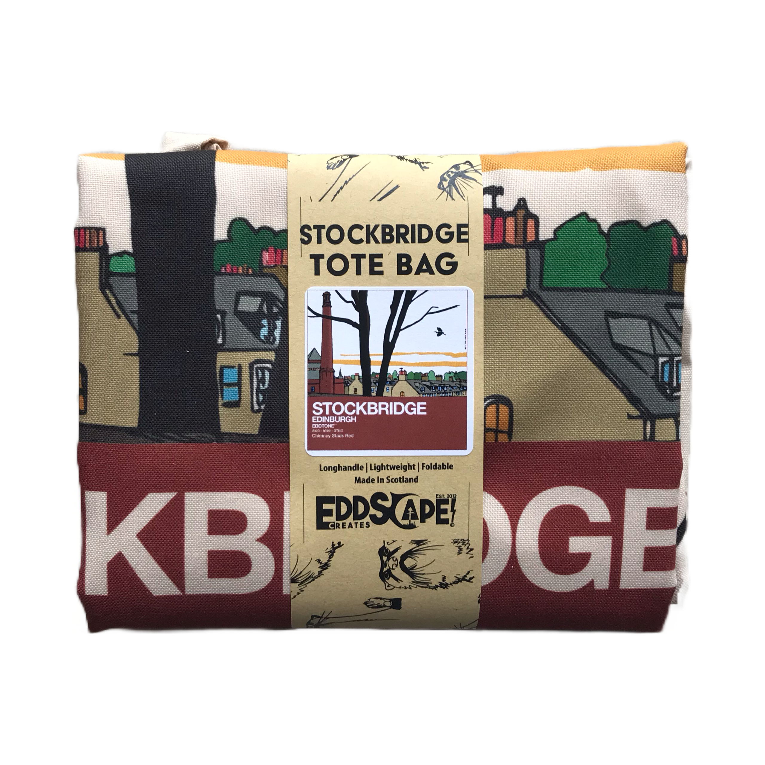 This tote bag features a square design of an illustration of the Stockbridge Colonies.  Designed as part of the 'Eddtone' collection. Designed by Eddscape and printed in the UK.