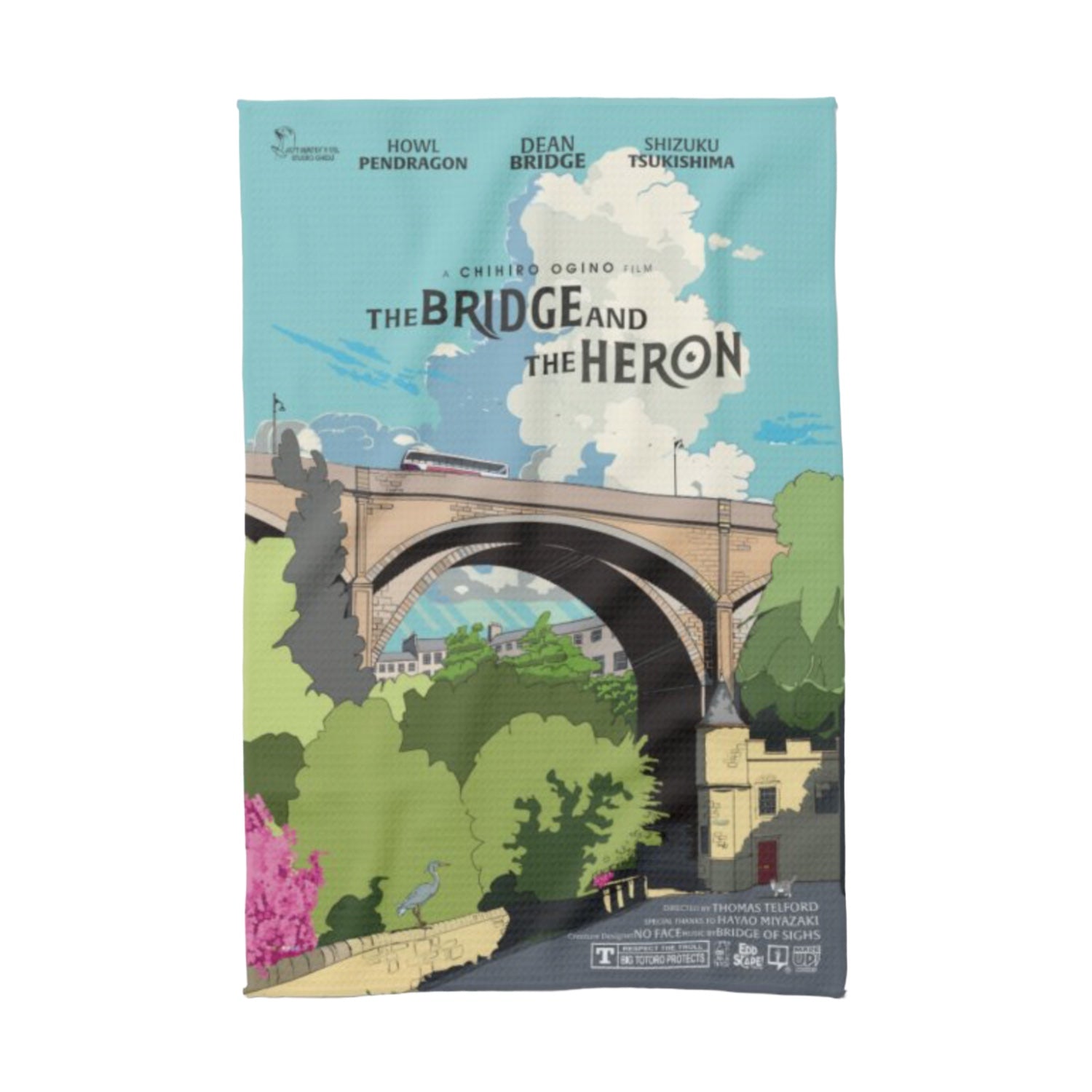 Tea towel featuring an illustration of the Dean Bridge in Edinburgh.