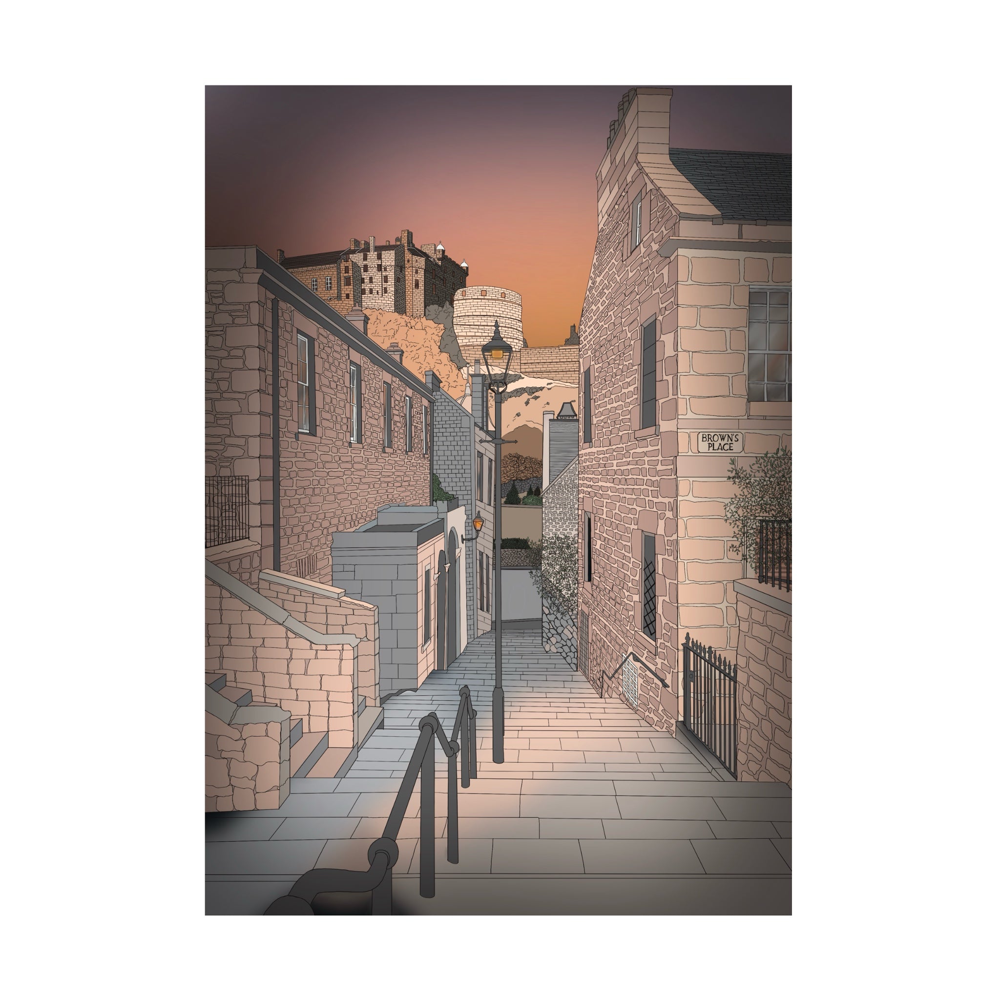 Vennel Steps Sunset Edinburgh Art Print