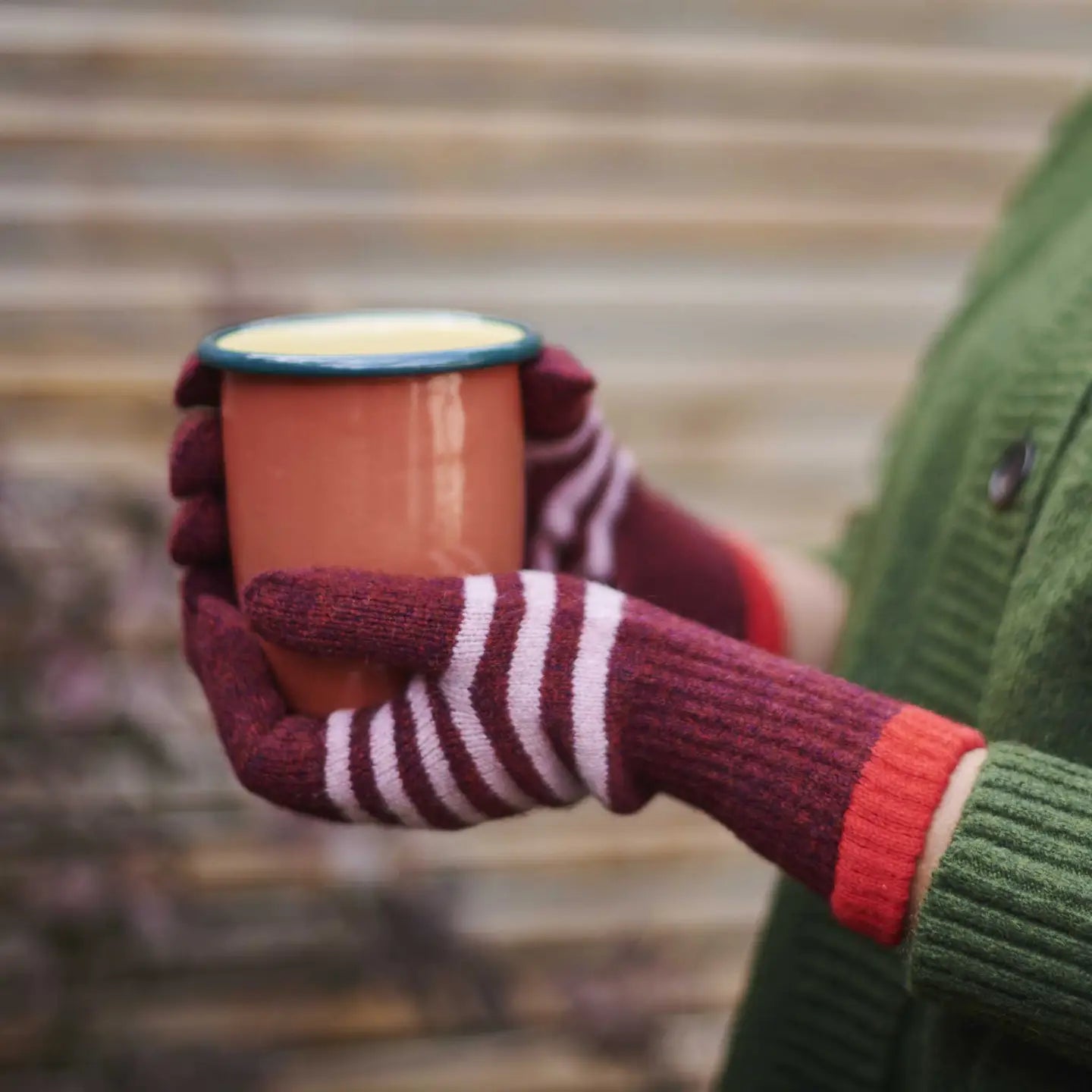 Red Striped Women's Lambswool Gloves