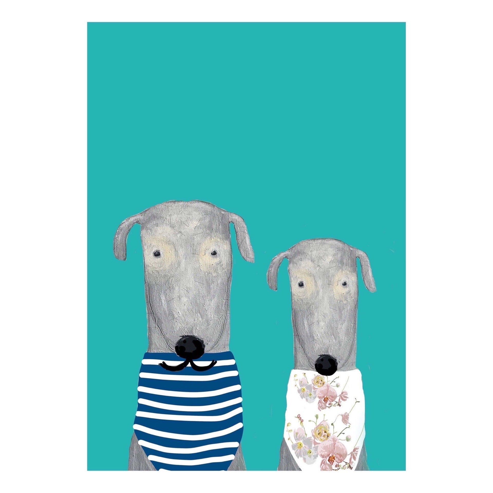 A3 poster print of adorable Alice and Marcel dogs.