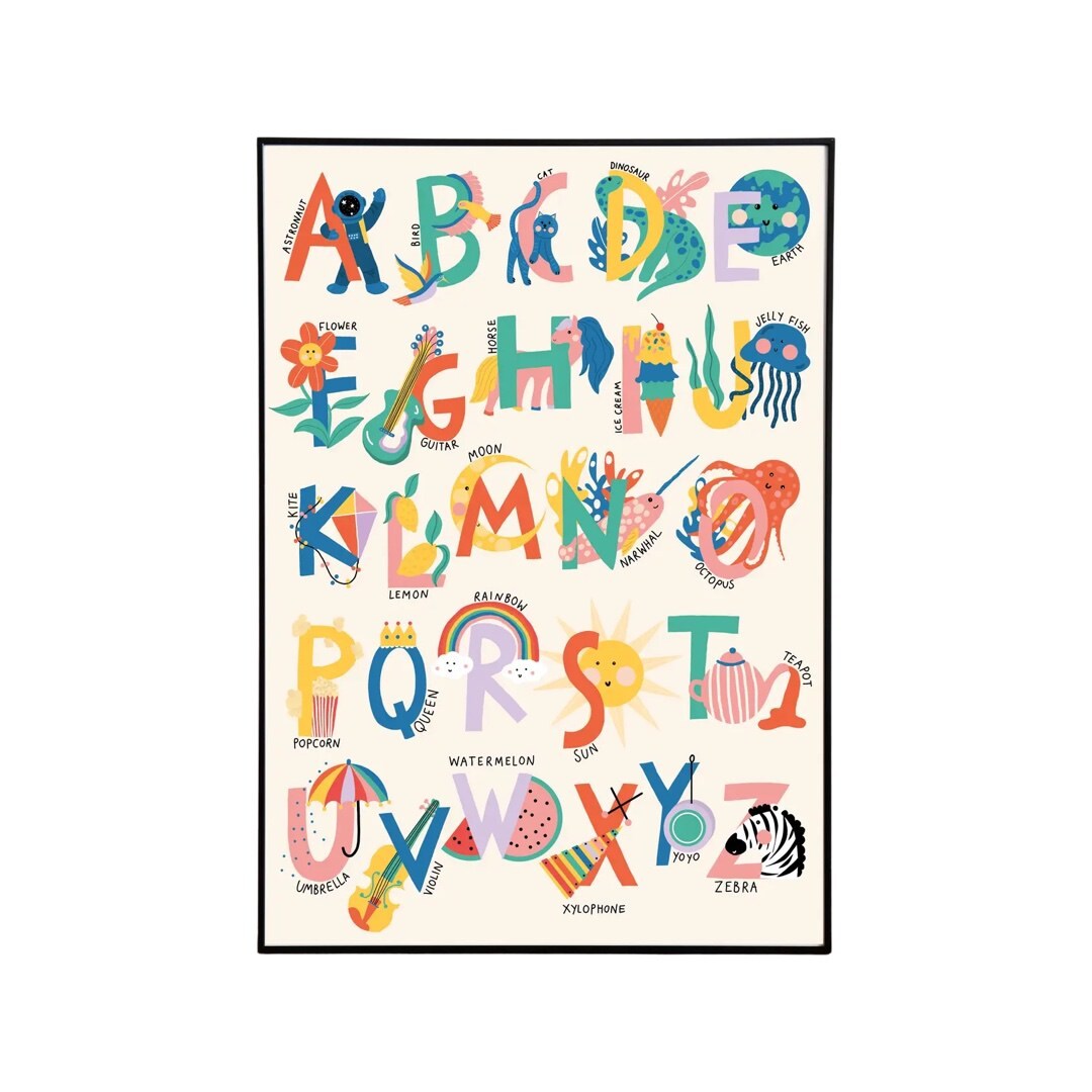 Colourful A-Z Alphabet Art Print For Children's Room