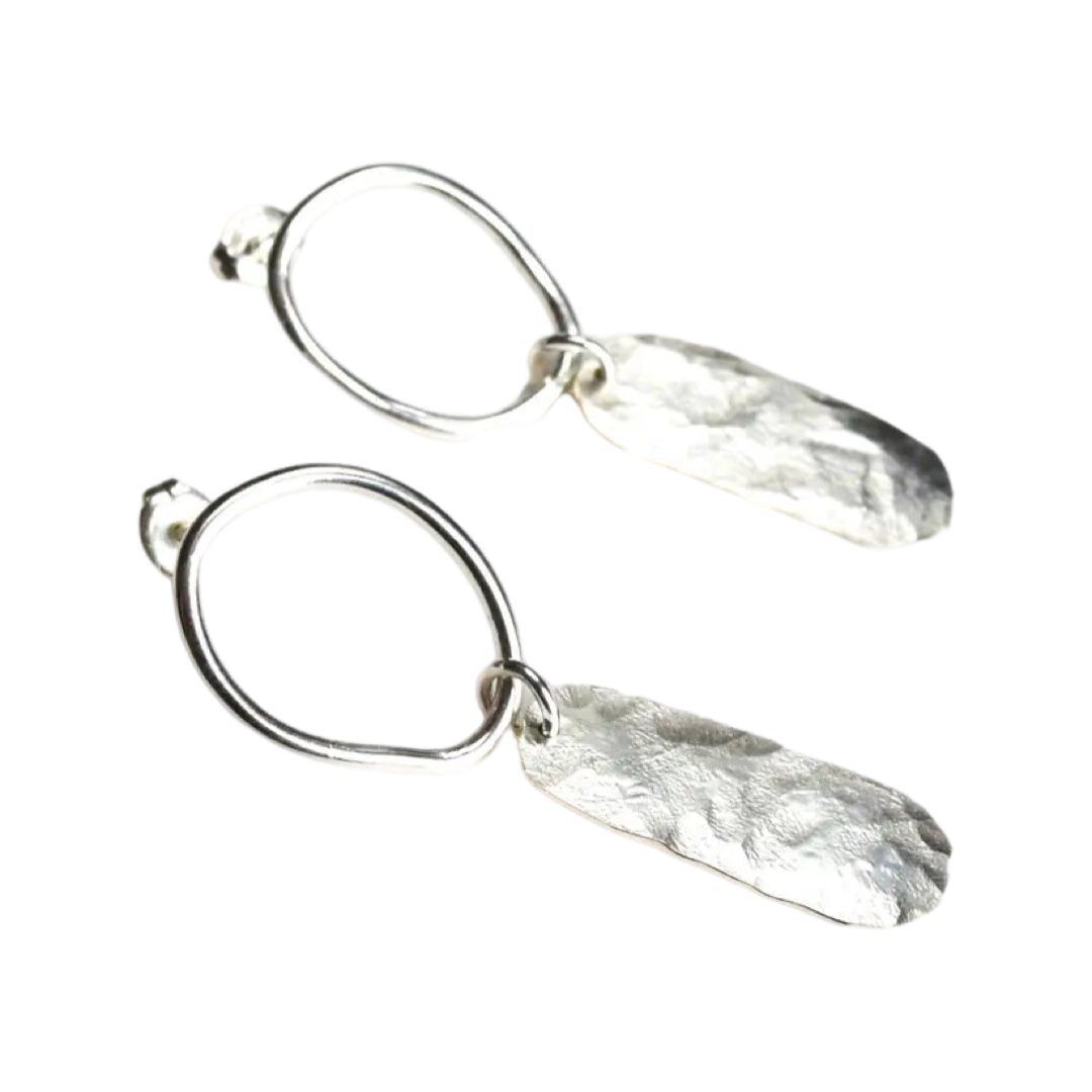 Handcrafted recycled sterling silver earrings. Lightweight and soft beaten texture.