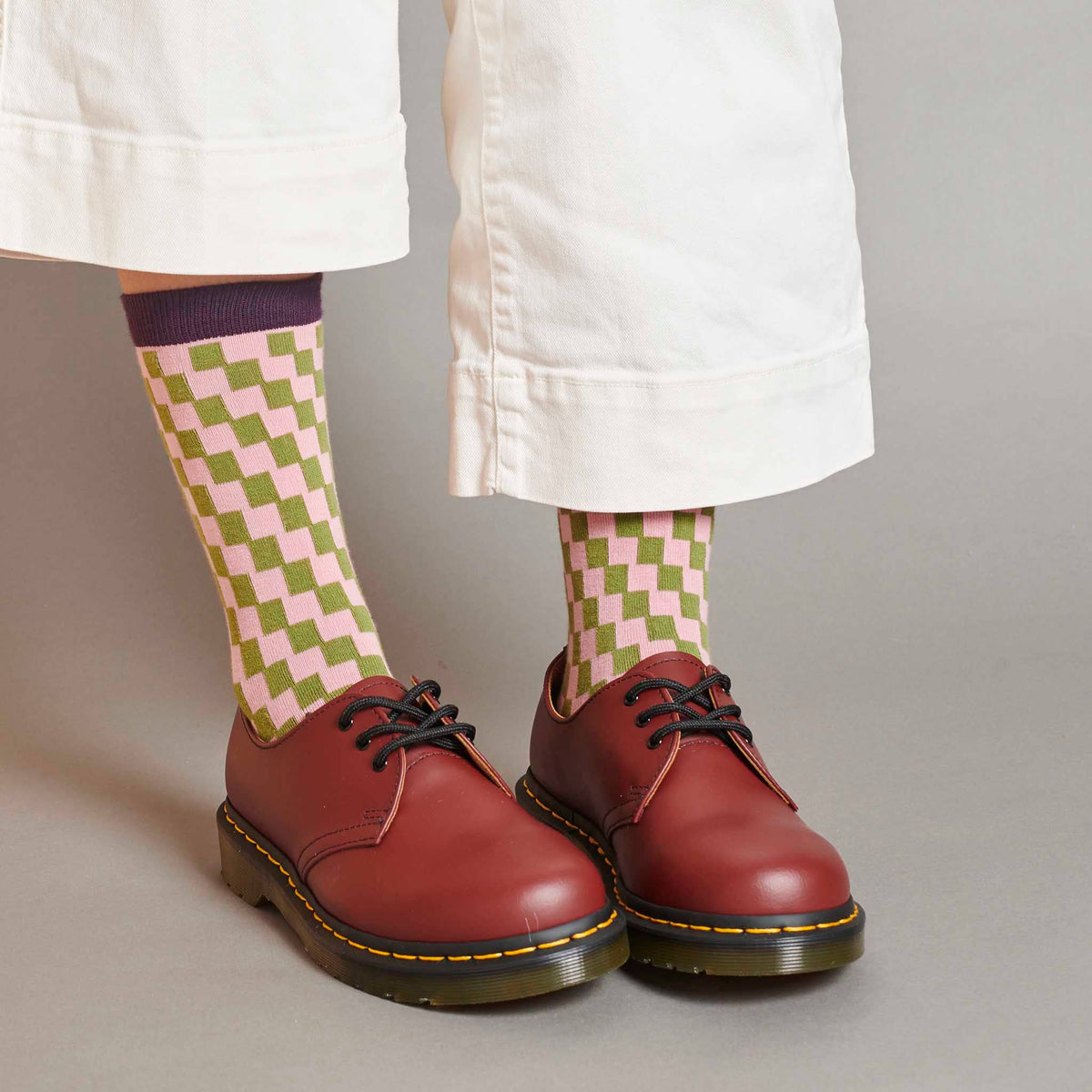 Pink Check Ladies Socks