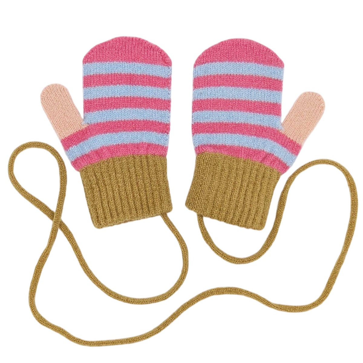 Pink Striped Kid's Lambswool Mittens