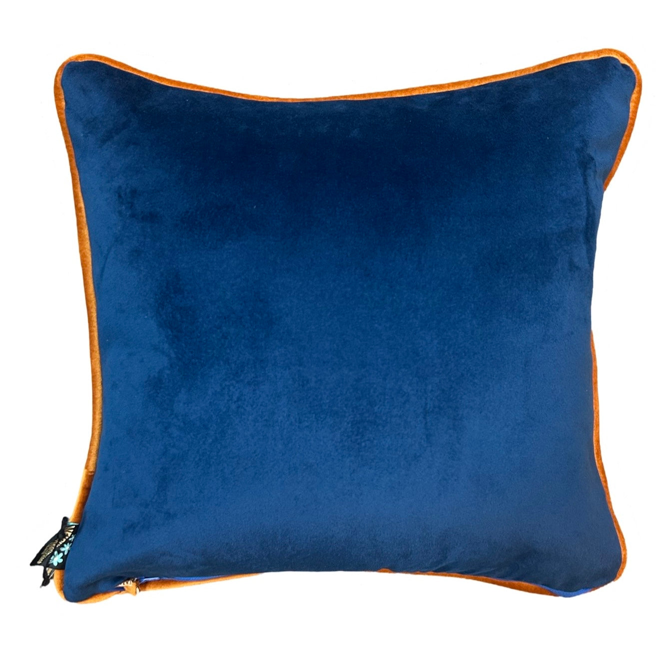Back of run to sun cushion, blue velvet.