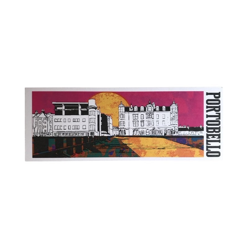 Bookmark featuring a panoramic landscape illustration of Bath Street in Portobello, Edinburgh