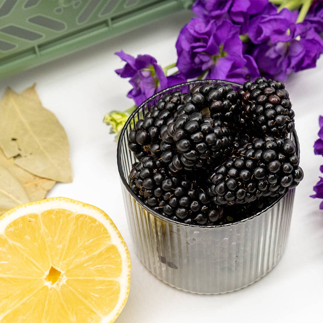 Pot of blackberries.