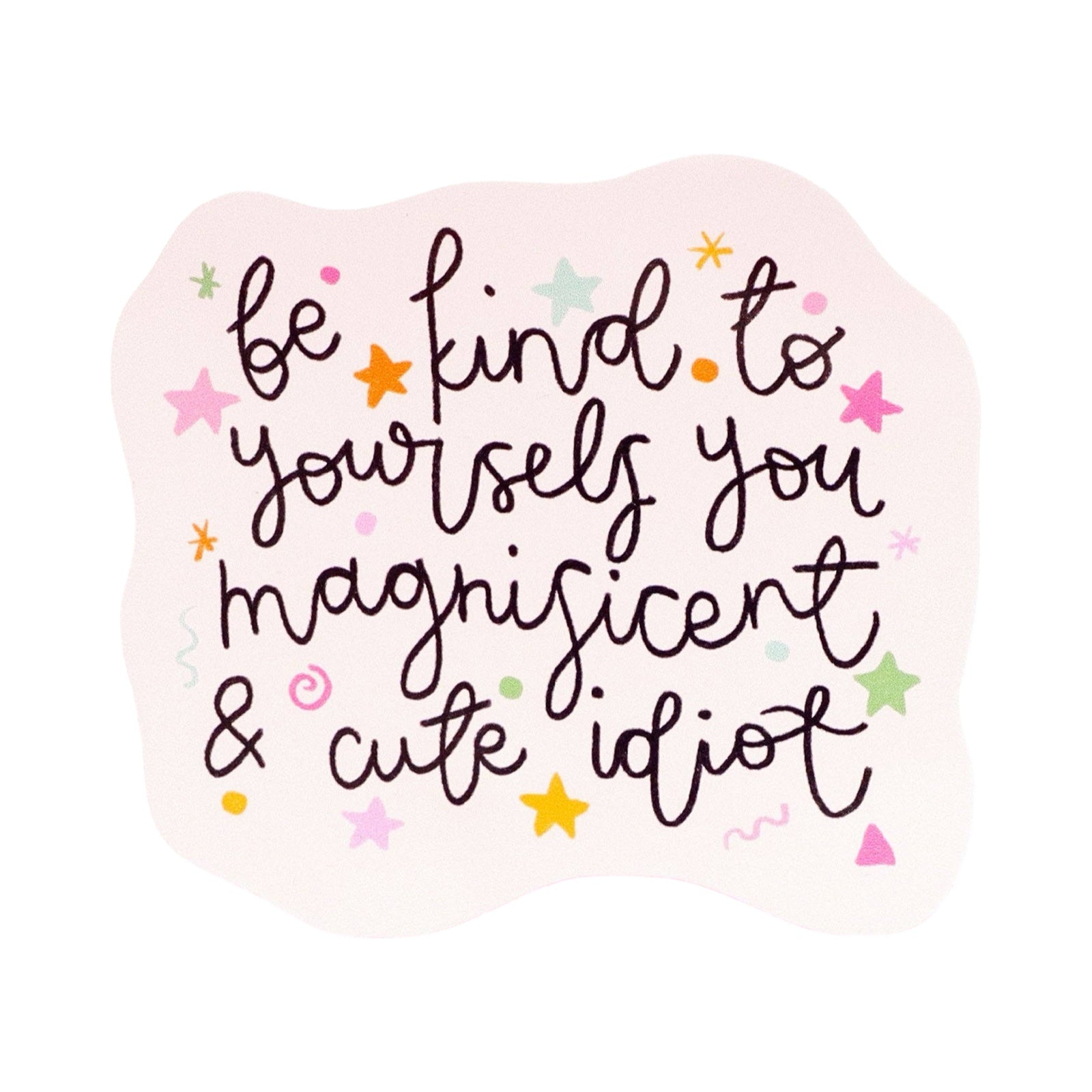 Motivational quote with stars and squiggles on a pink background.