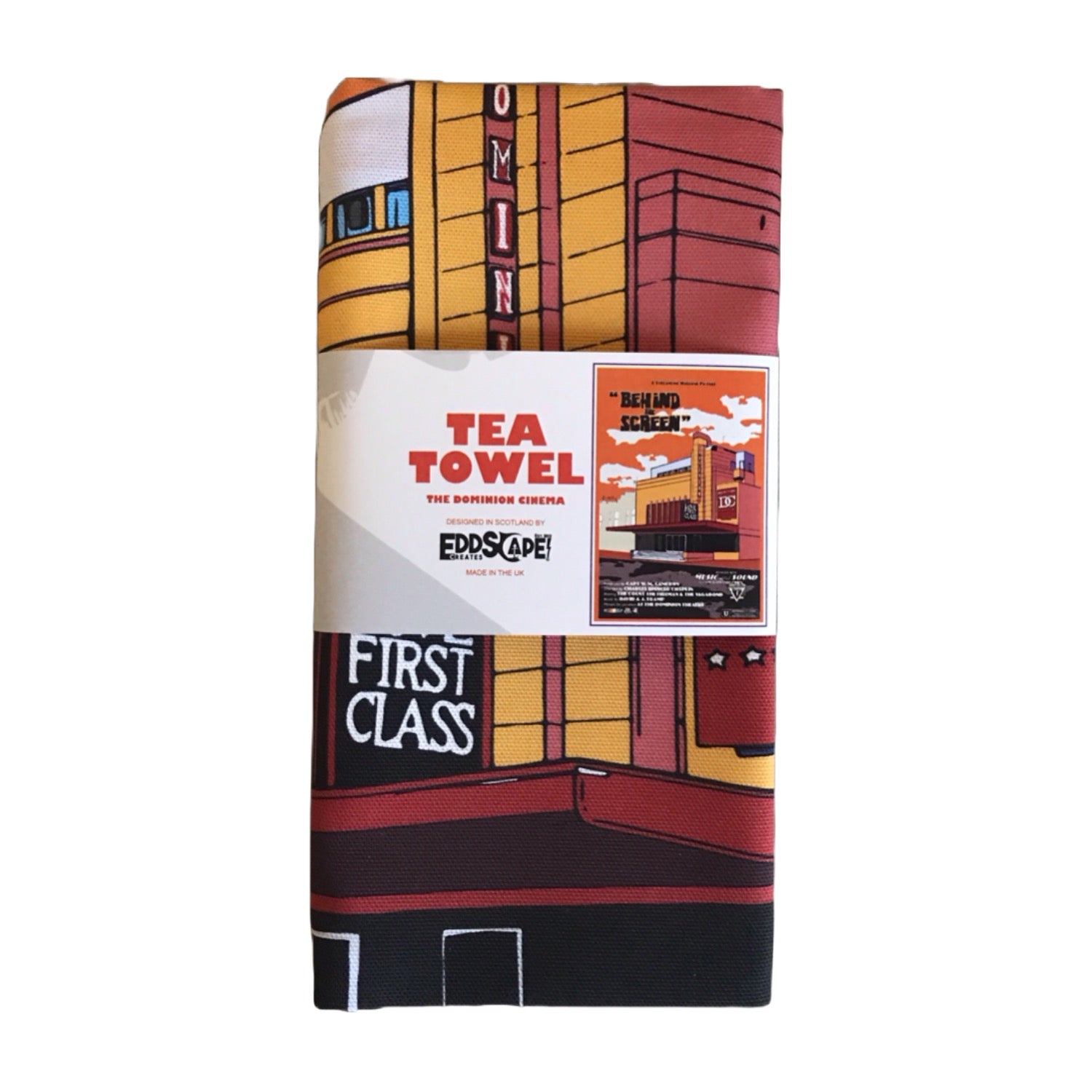 Tea towel featuring an illustration of the Dominion cinema, Edinburgh