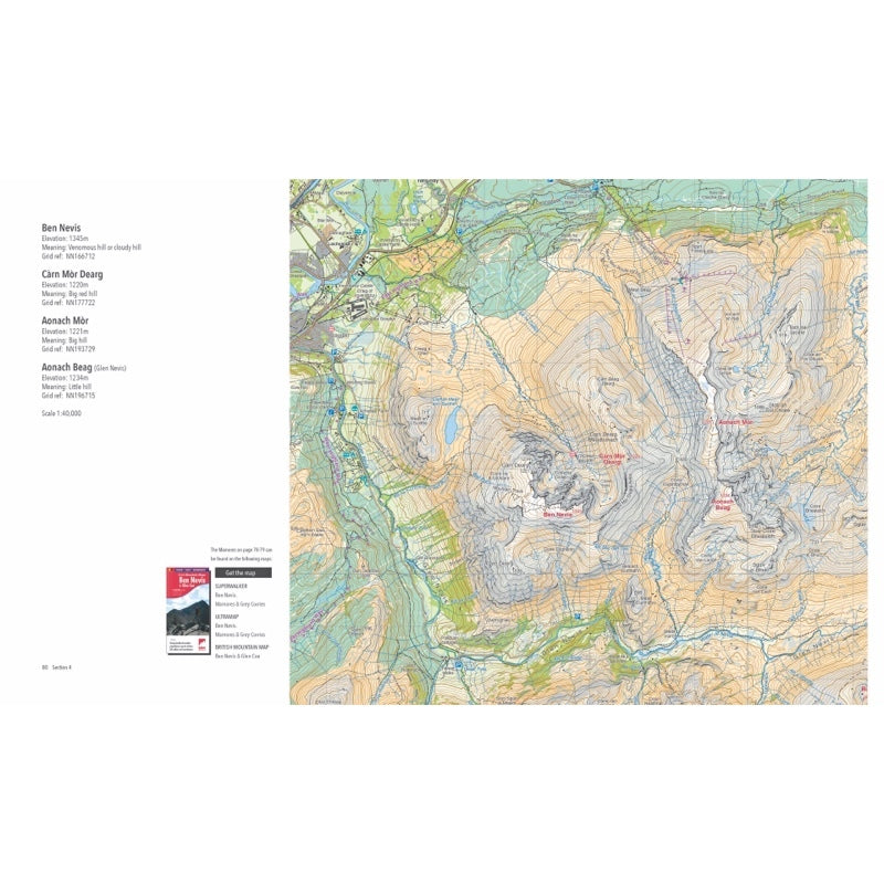 page from the Munros map book showing an OS map of Ben Nevis.