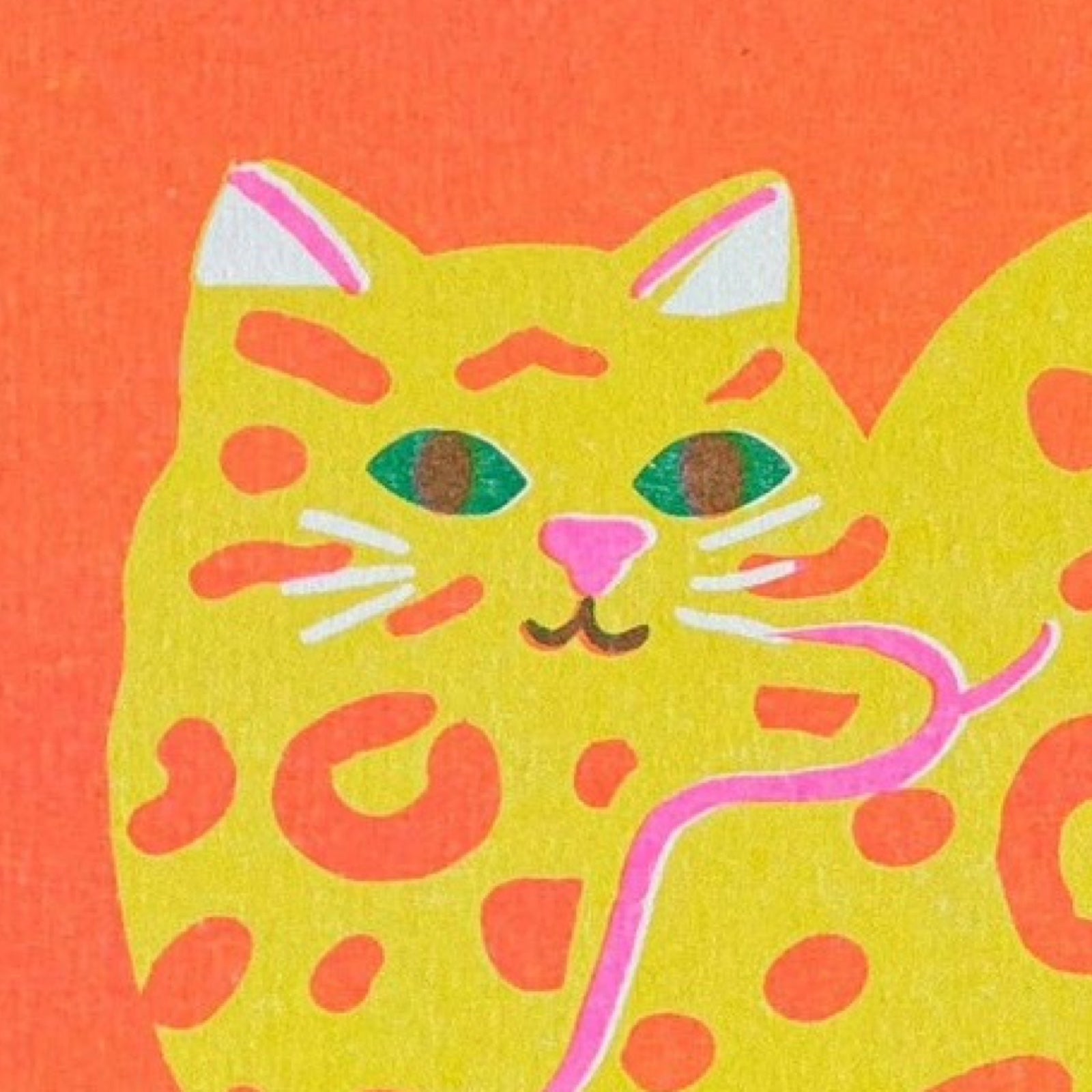 Colorful illustration of a cat on an orange background.