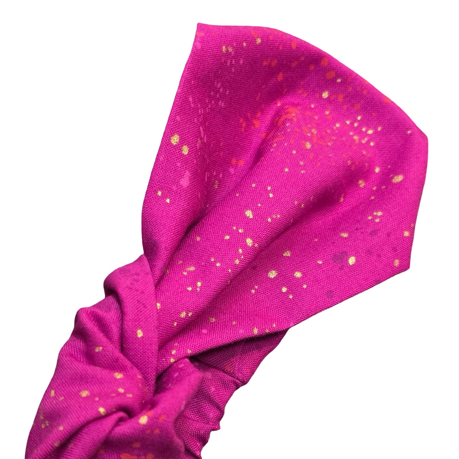 This handmade berry pink speckled knotted headband is made from 100% cotton fabric with metallic speckles.