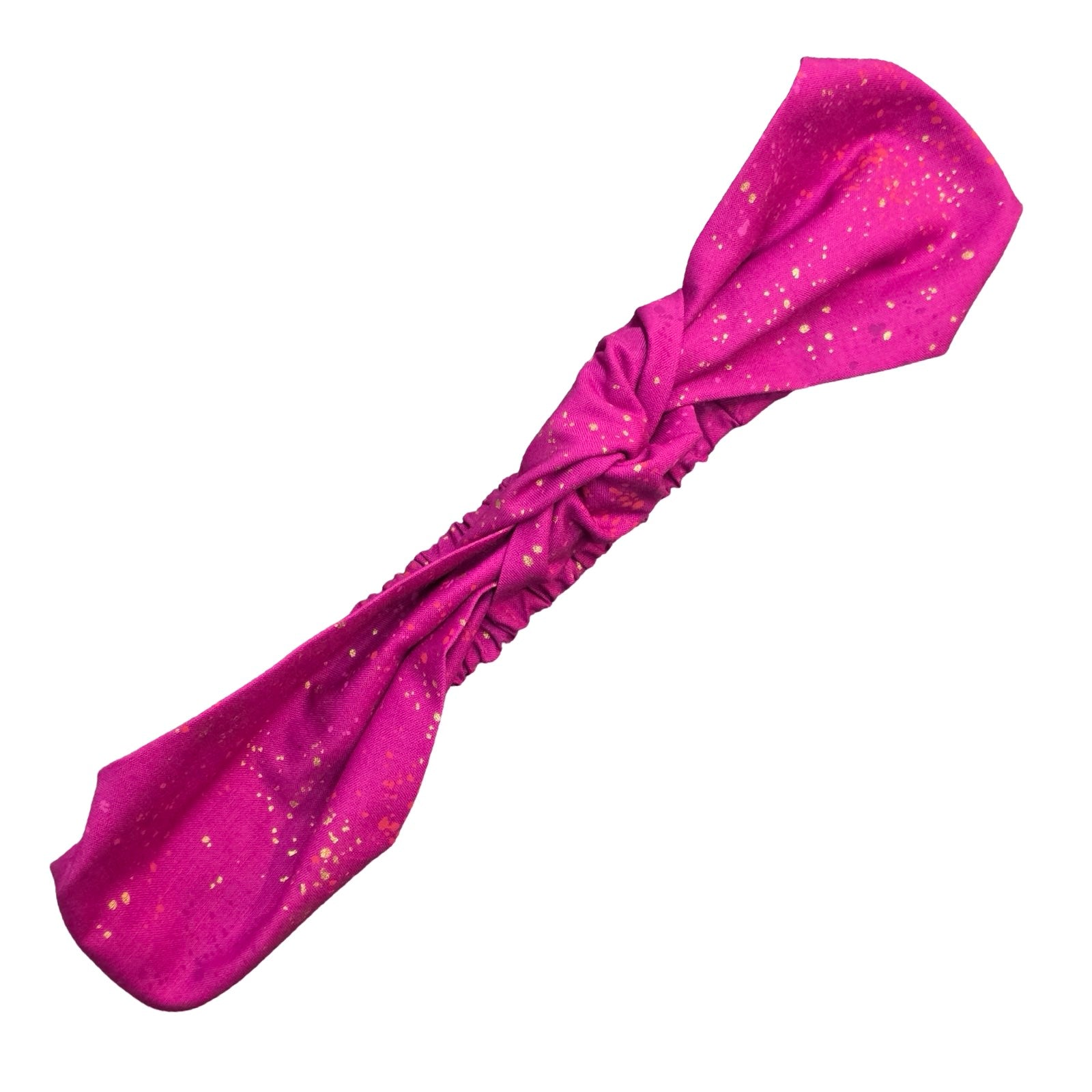 This handmade berry pink speckled knotted headband is made from 100% cotton fabric with metallic speckles.