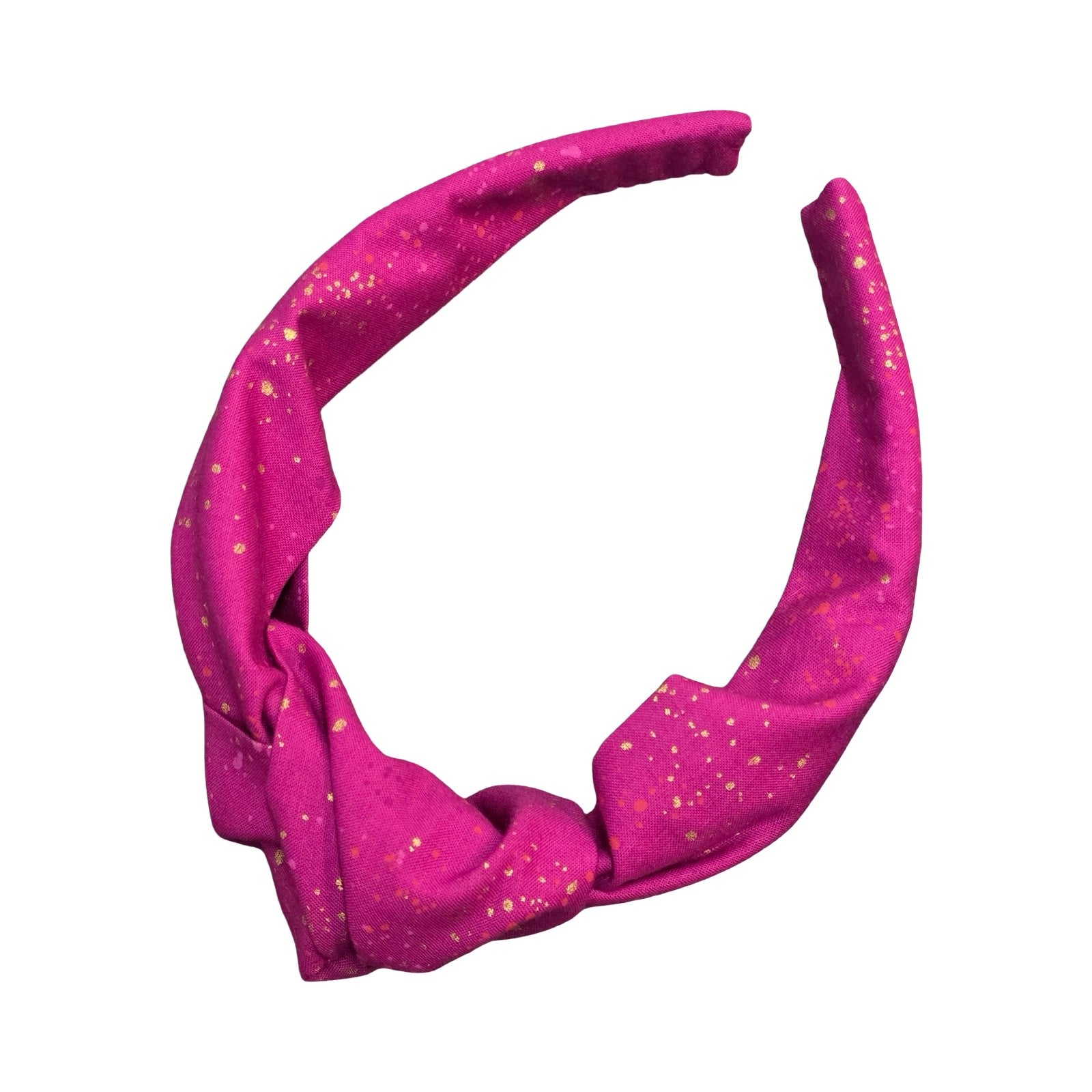 This berry pink handmade speckled top knot Alice band is made from 100% cotton fabrics with metallic speckles.