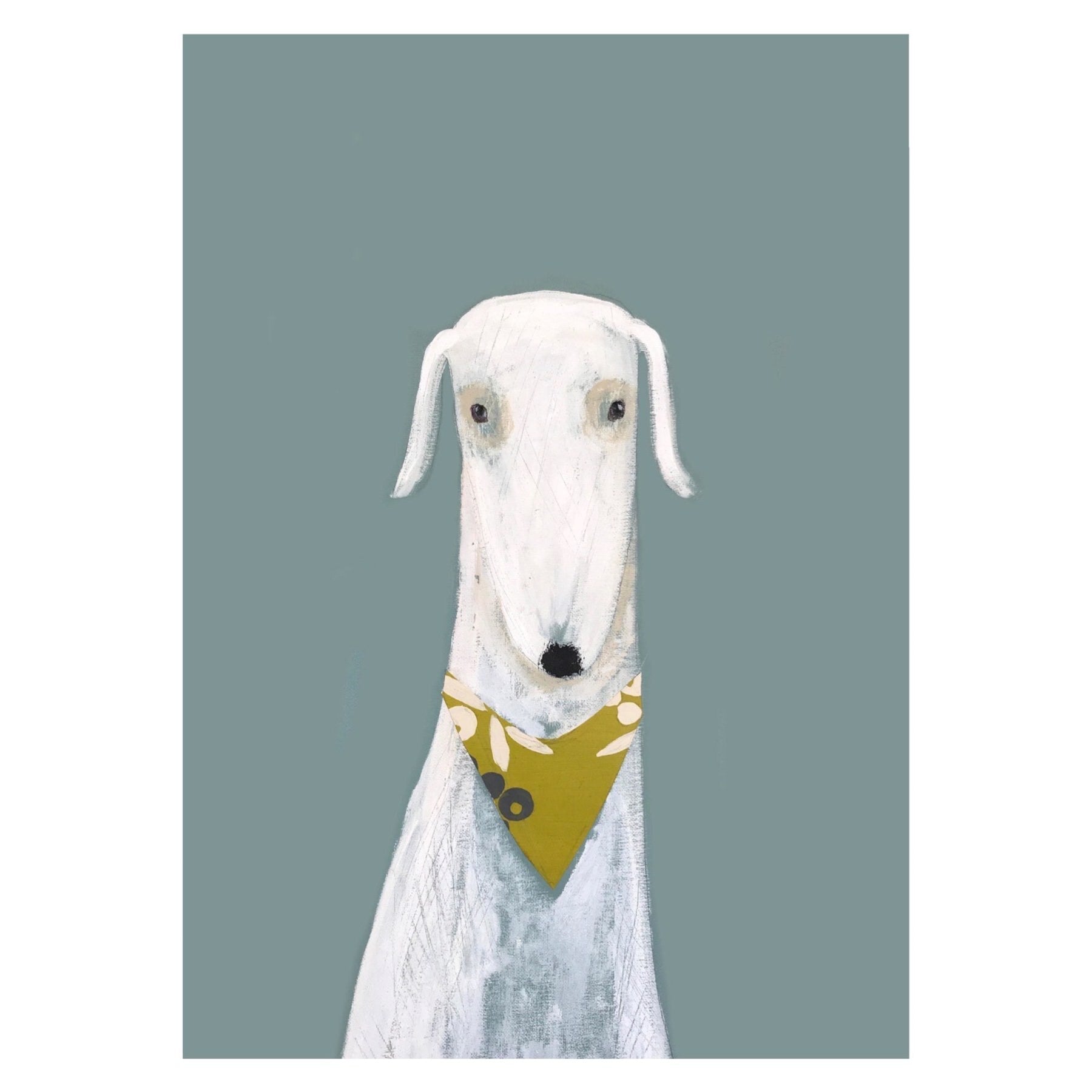 Blue A3 poster print of loveable Besty the dog. 