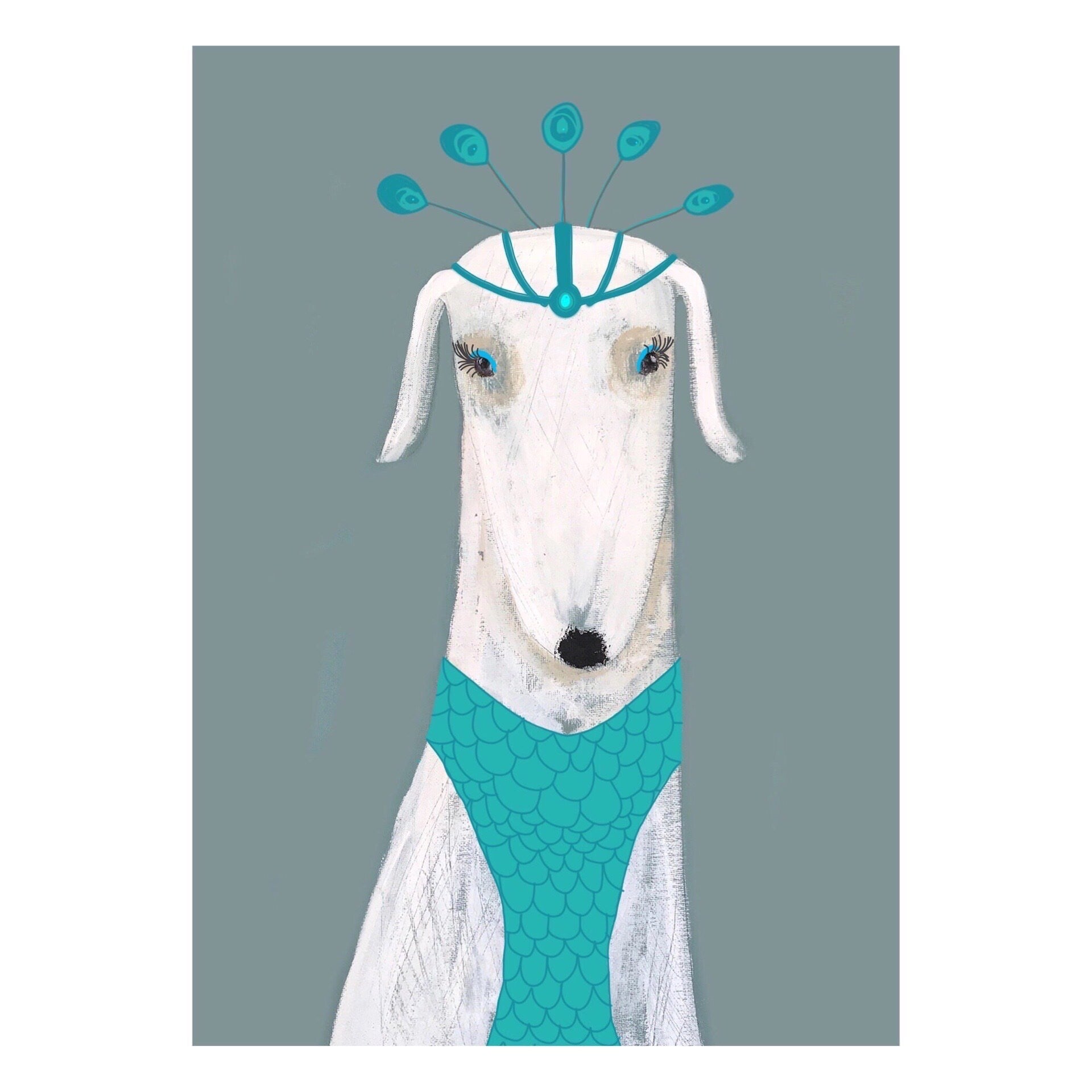 A3 poster print of loveable Besty the Showgirl dog.