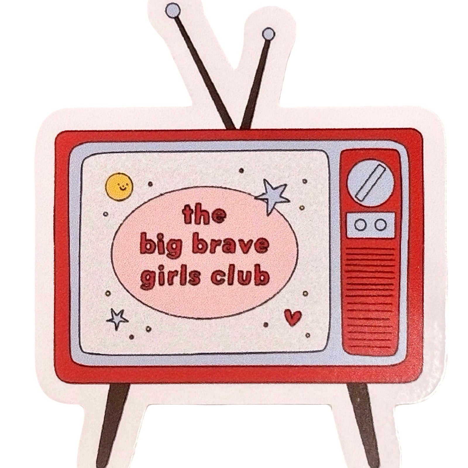 Illustration of a vintage television set with 'the big brave girls club' text on a white background.