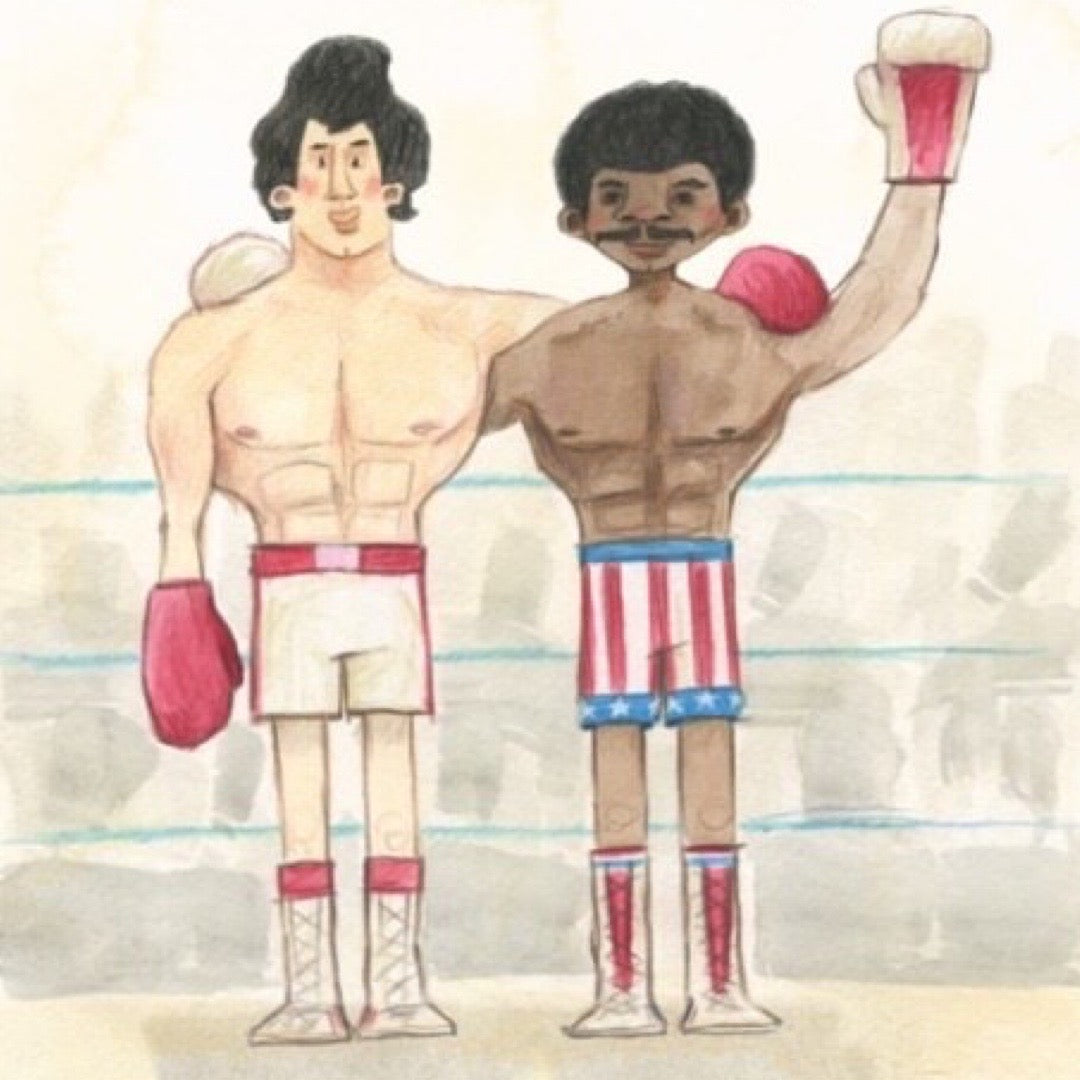 Birthday card featuring an illustration inspired by the film Rocky of Rocky Balboa and Apollo Creed.