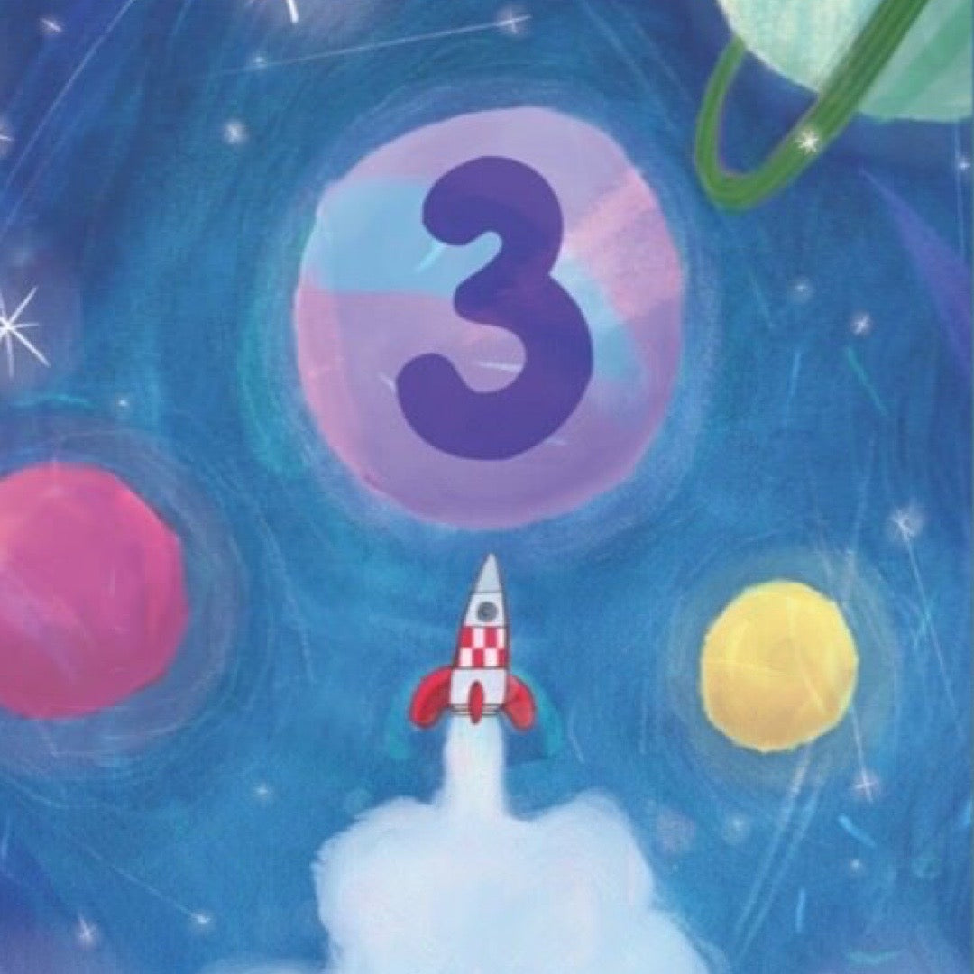 3rd Birthday Card in Space with Rockets and Planets.