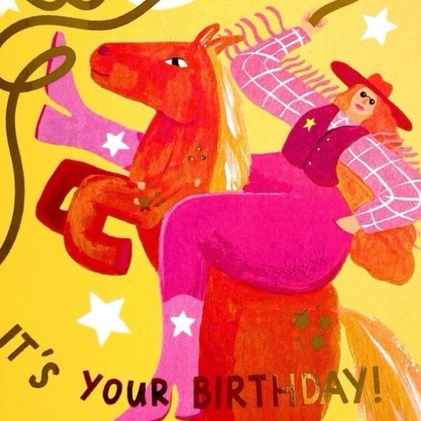 Birthday cowgirl card close up.