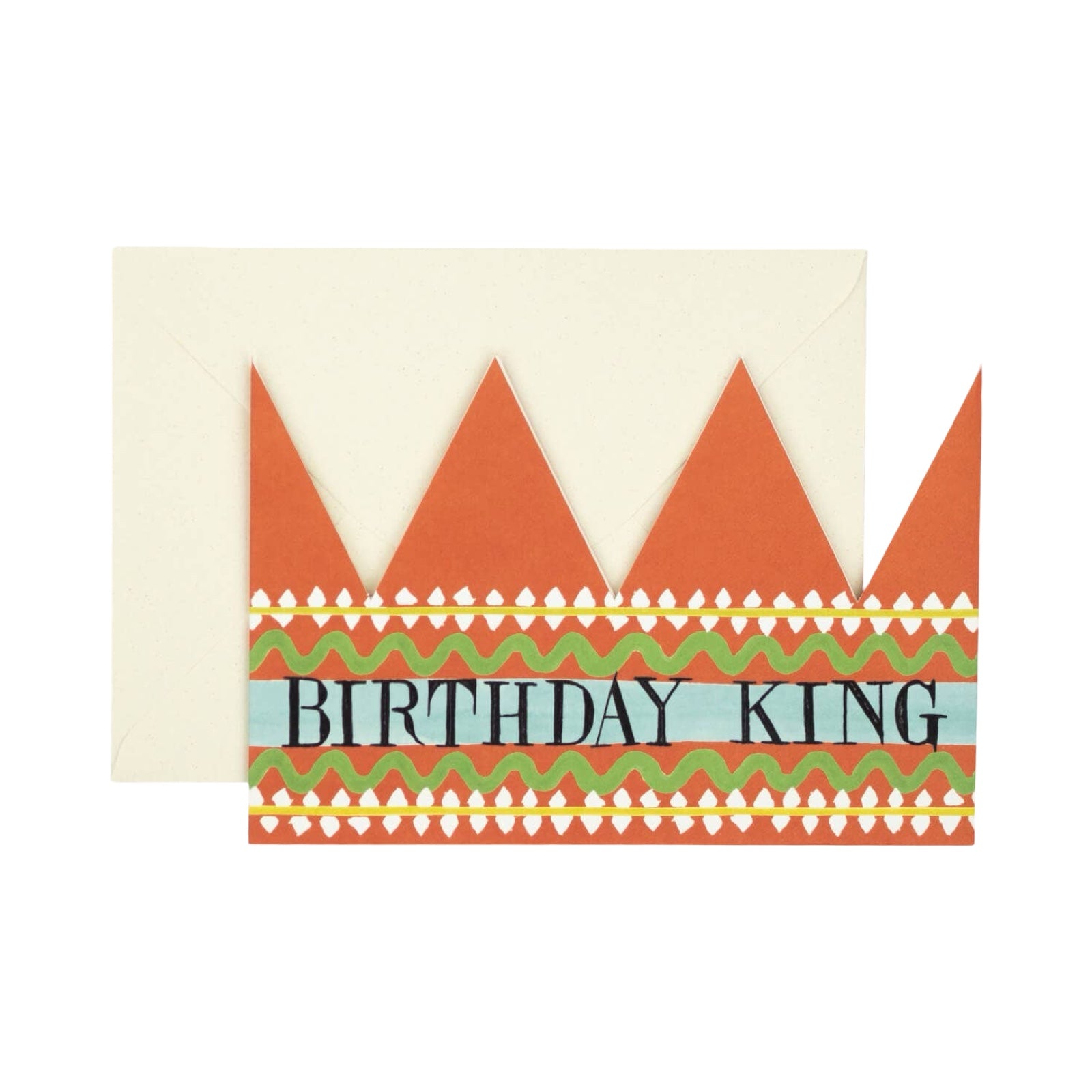 A fun red crown-shaped card with the text 'Birthday King'. 