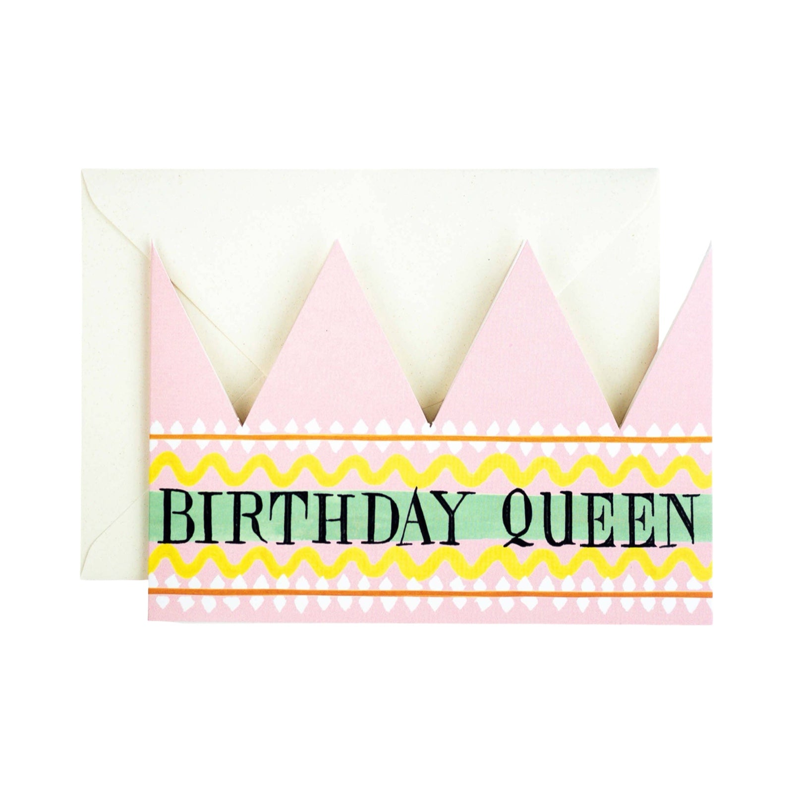 A beautiful pink crown-shaped card with the text 'Birthday Queen'.