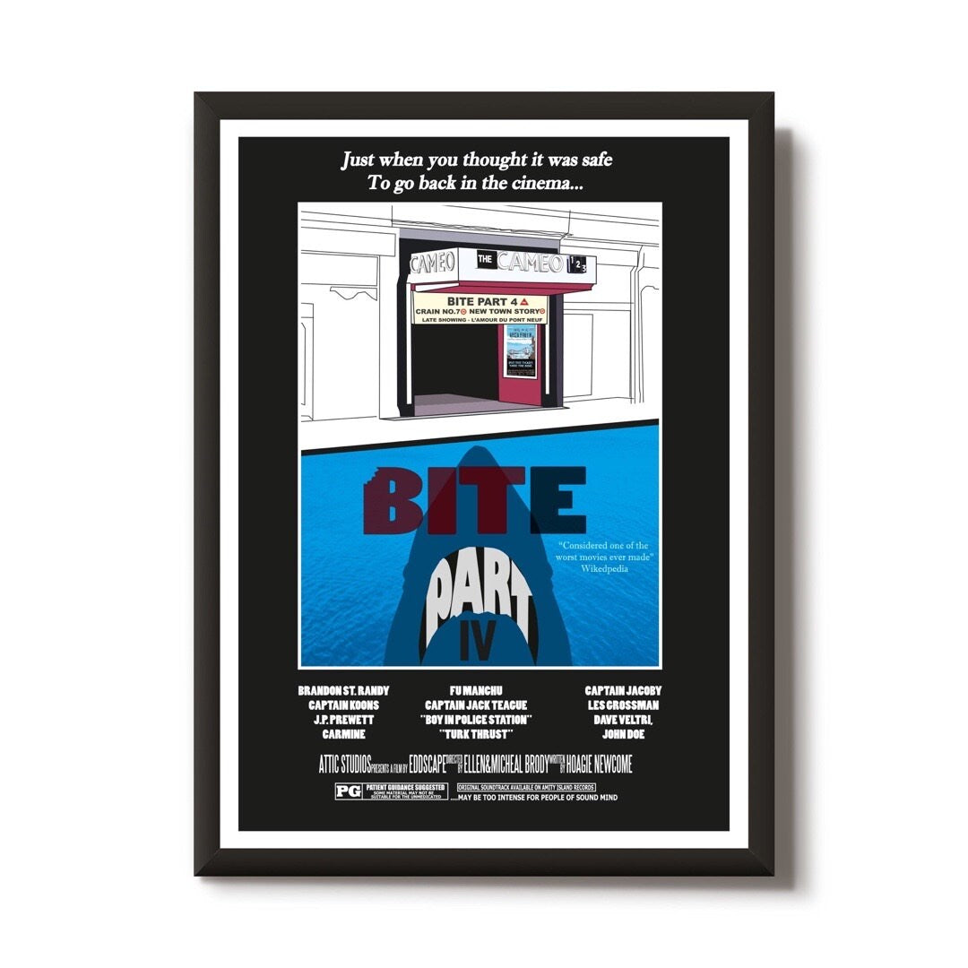 This print features a movie poster design with an illustration of the Cameo Cinema in Tollcross, Edinburgh