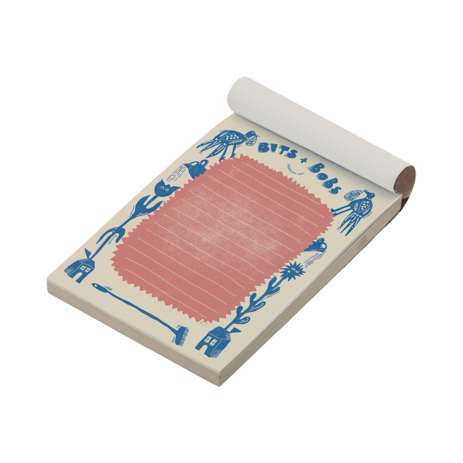 A 50-page tear-off lined notepad with a folk-inspired floral design in blue and pink.